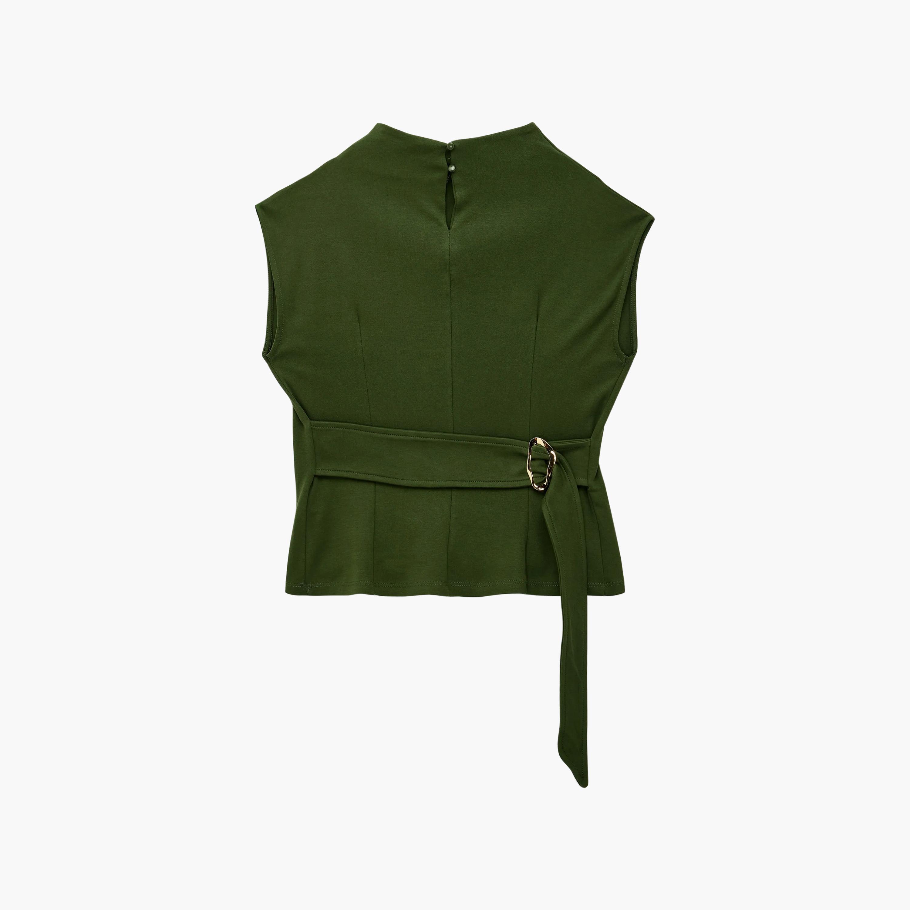 KOTON Green Mock Neck Women's Belted Top-women-clothing-shirtsandblouses-blouses-image-5