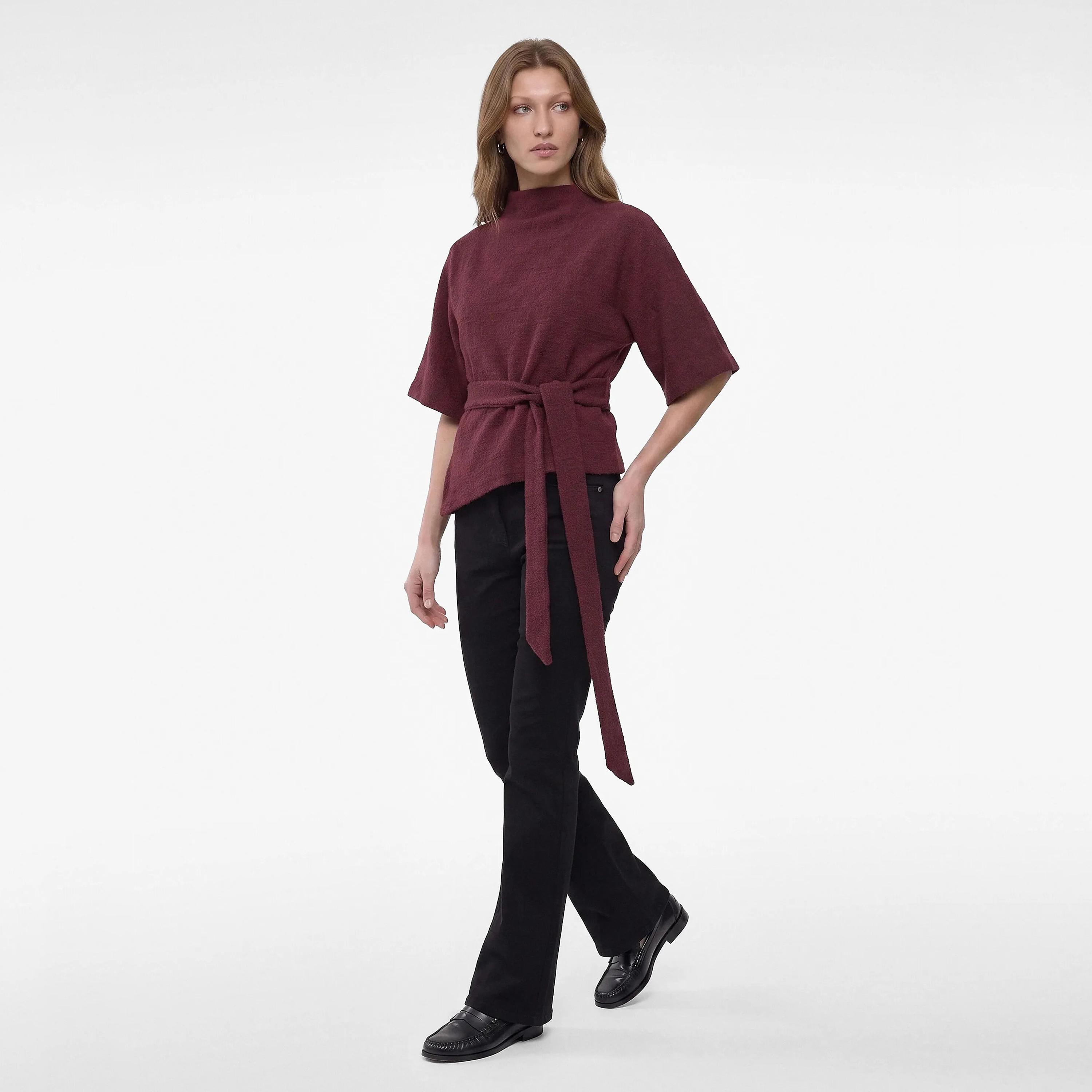 KOTON Burgundy Textured Cotton High Neck Kimono Sleeves Women's Top-women-clothing-shirtsandblouses-blouses-image-2