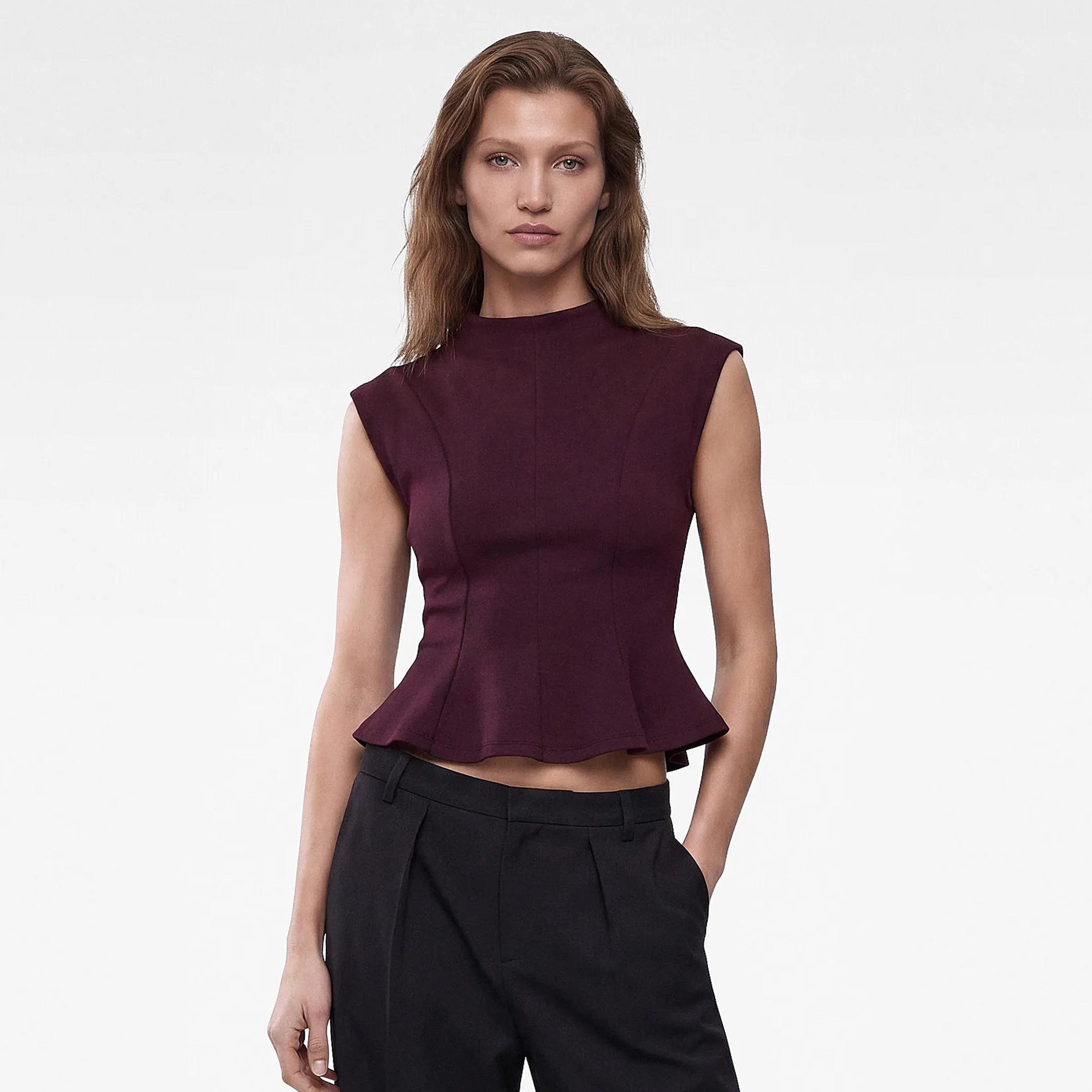 KOTON Burgundy Mock Neck Women's Peplum Top-women-clothing-shirtsandblouses-blouses-image-1