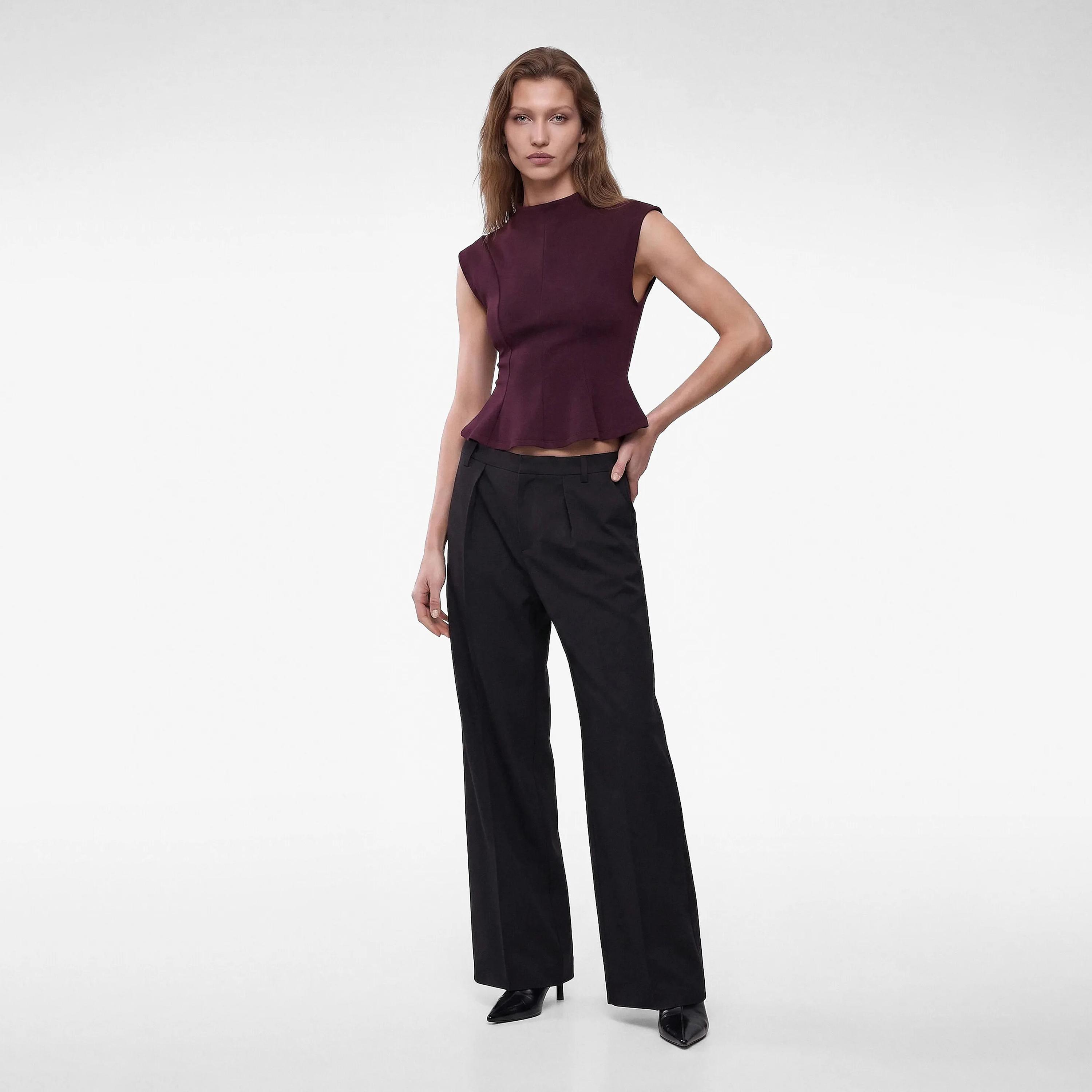 KOTON Burgundy Mock Neck Women's Peplum Top-women-clothing-shirtsandblouses-blouses-image-2