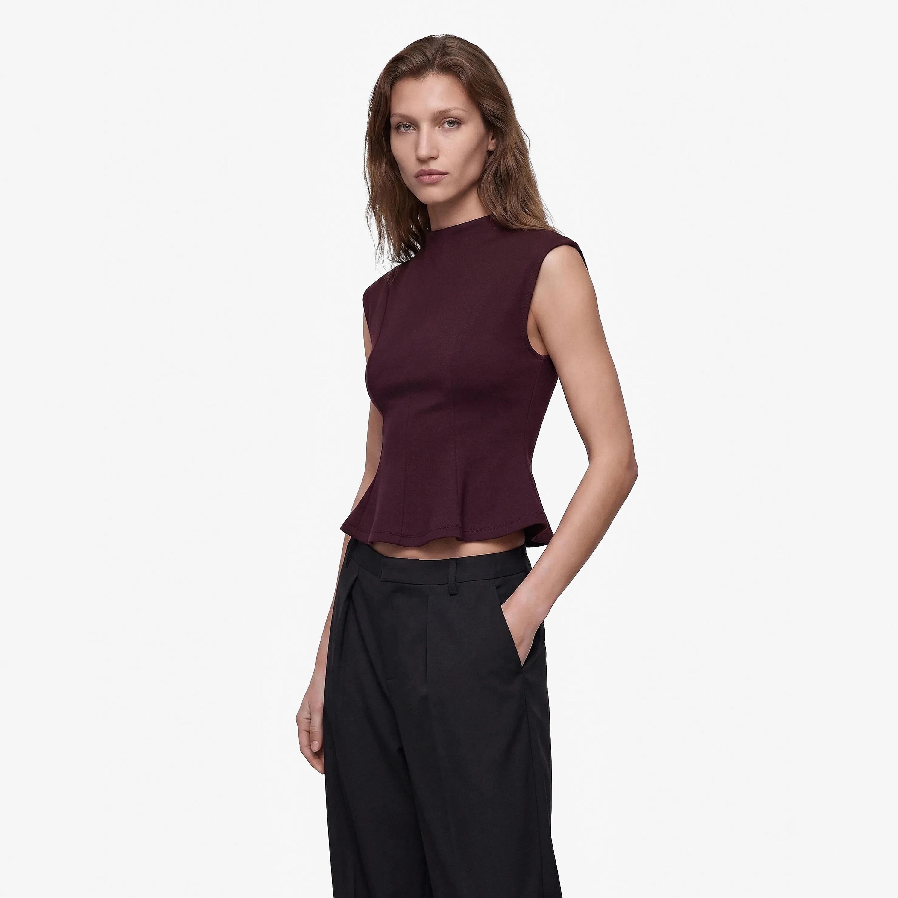 KOTON Burgundy Mock Neck Women's Peplum Top-women-clothing-shirtsandblouses-blouses-image-3