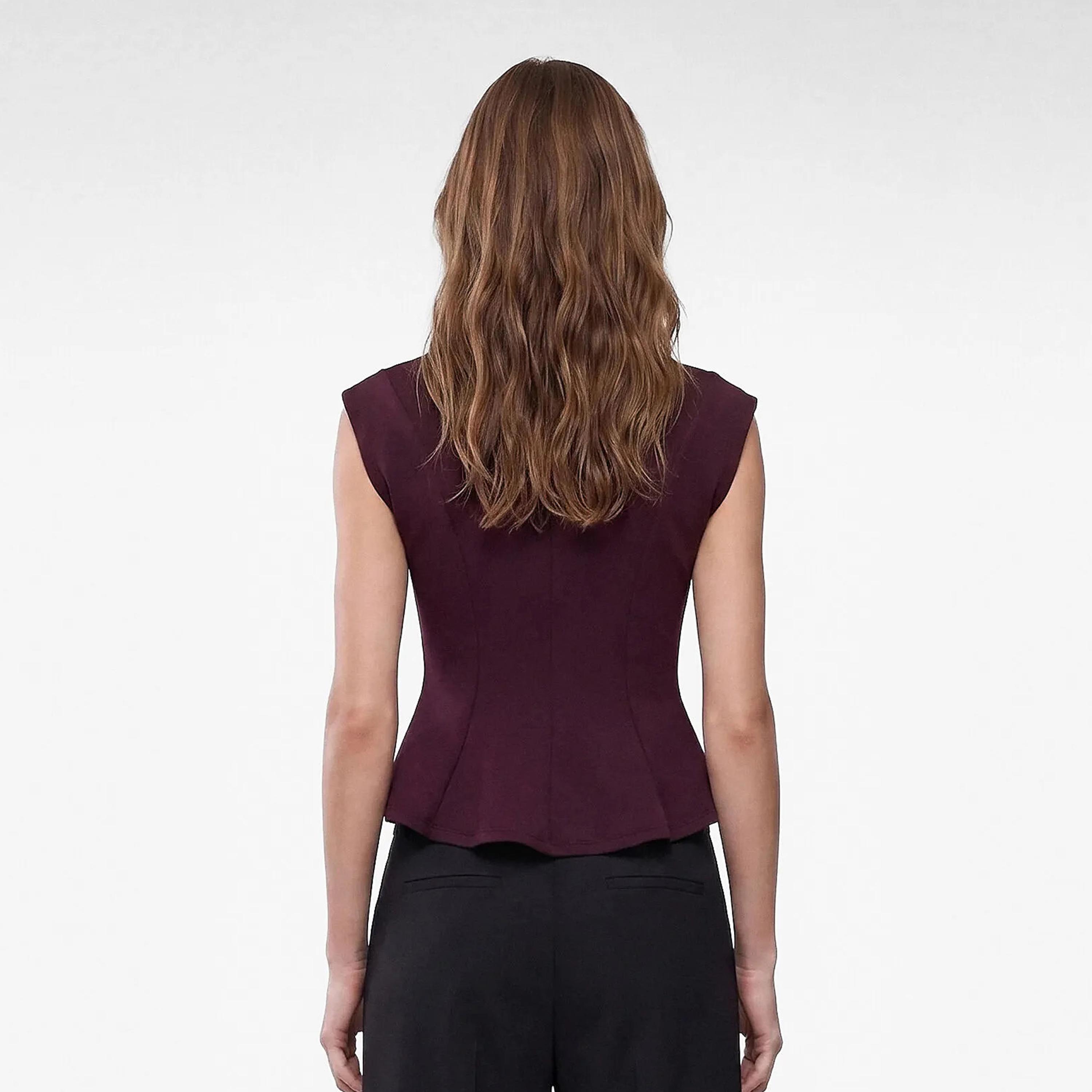 KOTON Burgundy Mock Neck Women's Peplum Top-women-clothing-shirtsandblouses-blouses-image-4