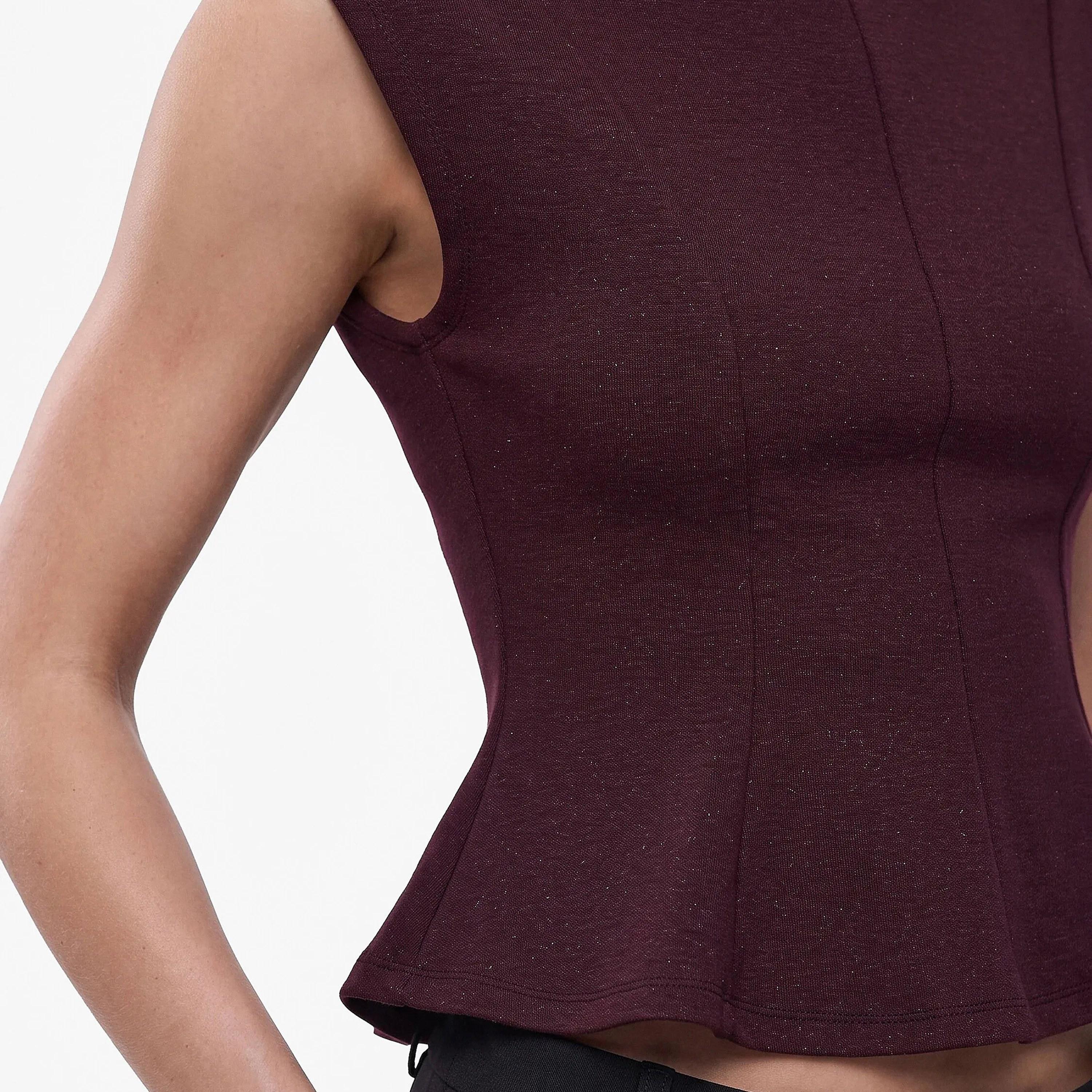 KOTON Burgundy Mock Neck Women's Peplum Top-women-clothing-shirtsandblouses-blouses-image-5