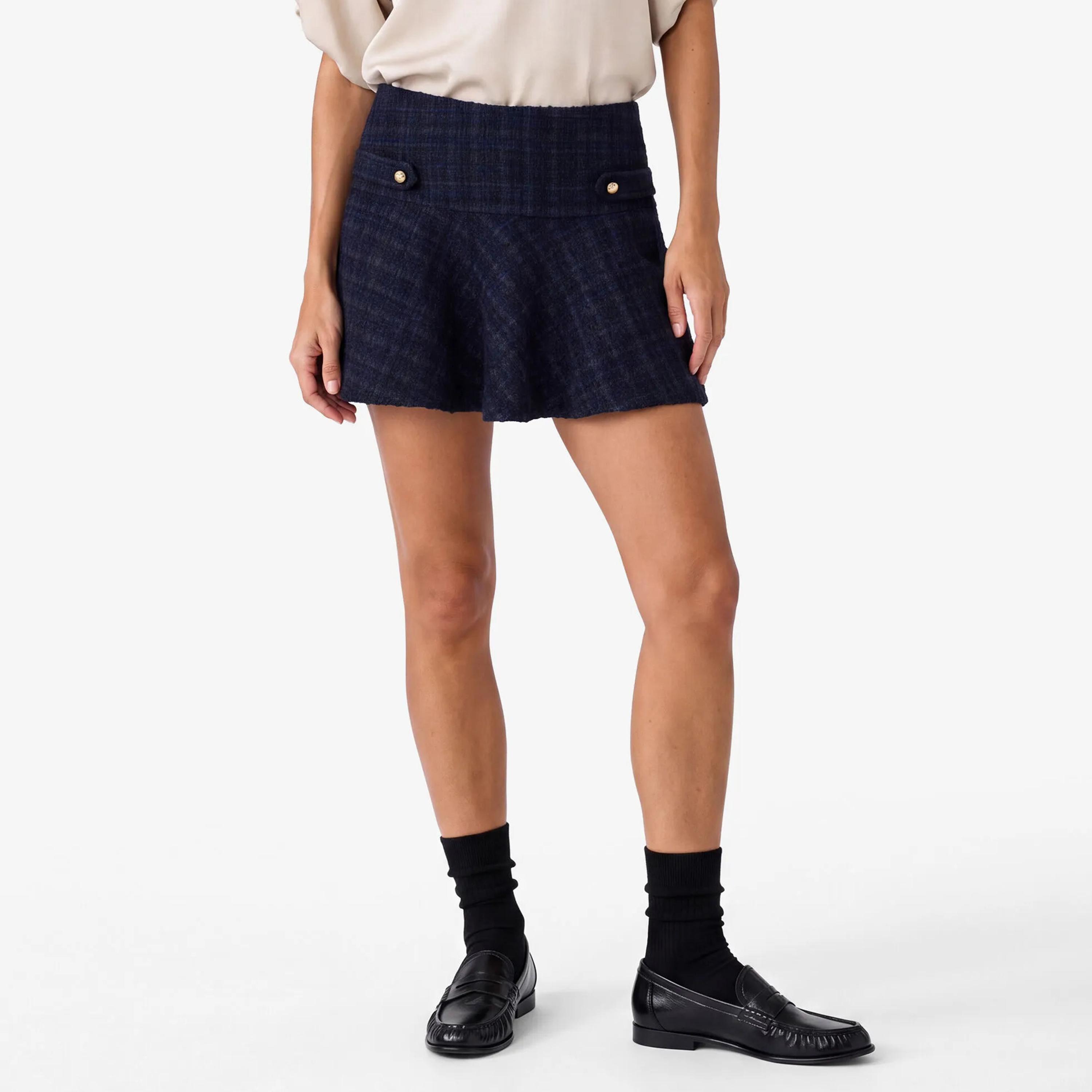 KOTON Navy Tweed A-Line Women's Mini Skirt-women-clothing-skirts-image-1