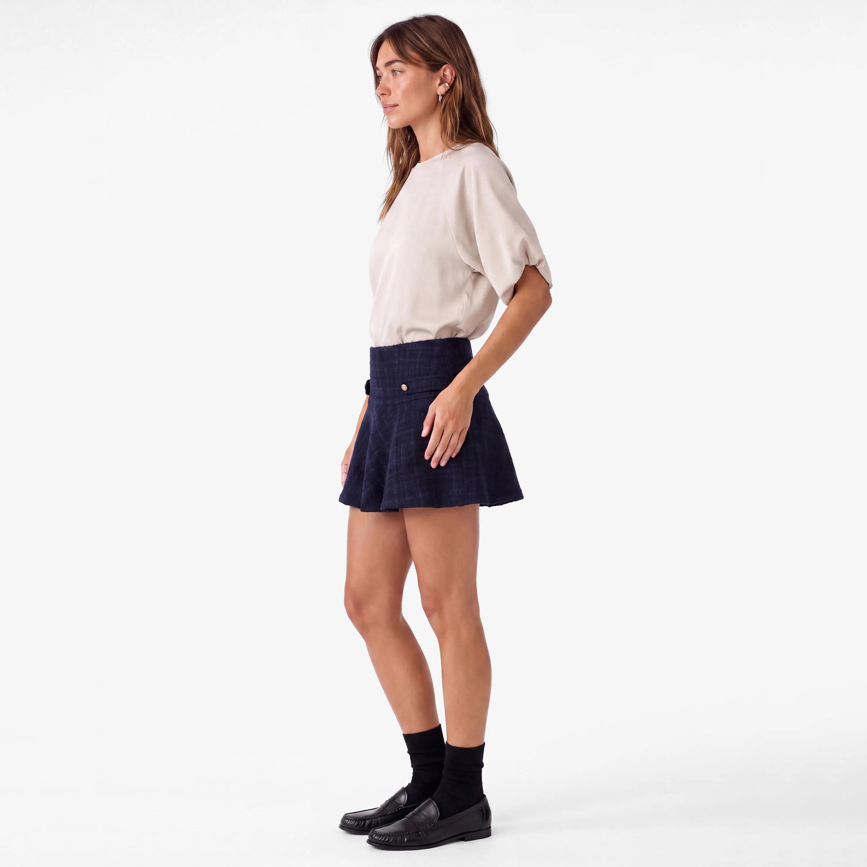 KOTON Navy Tweed A-Line Women's Mini Skirt-women-clothing-skirts-image-2