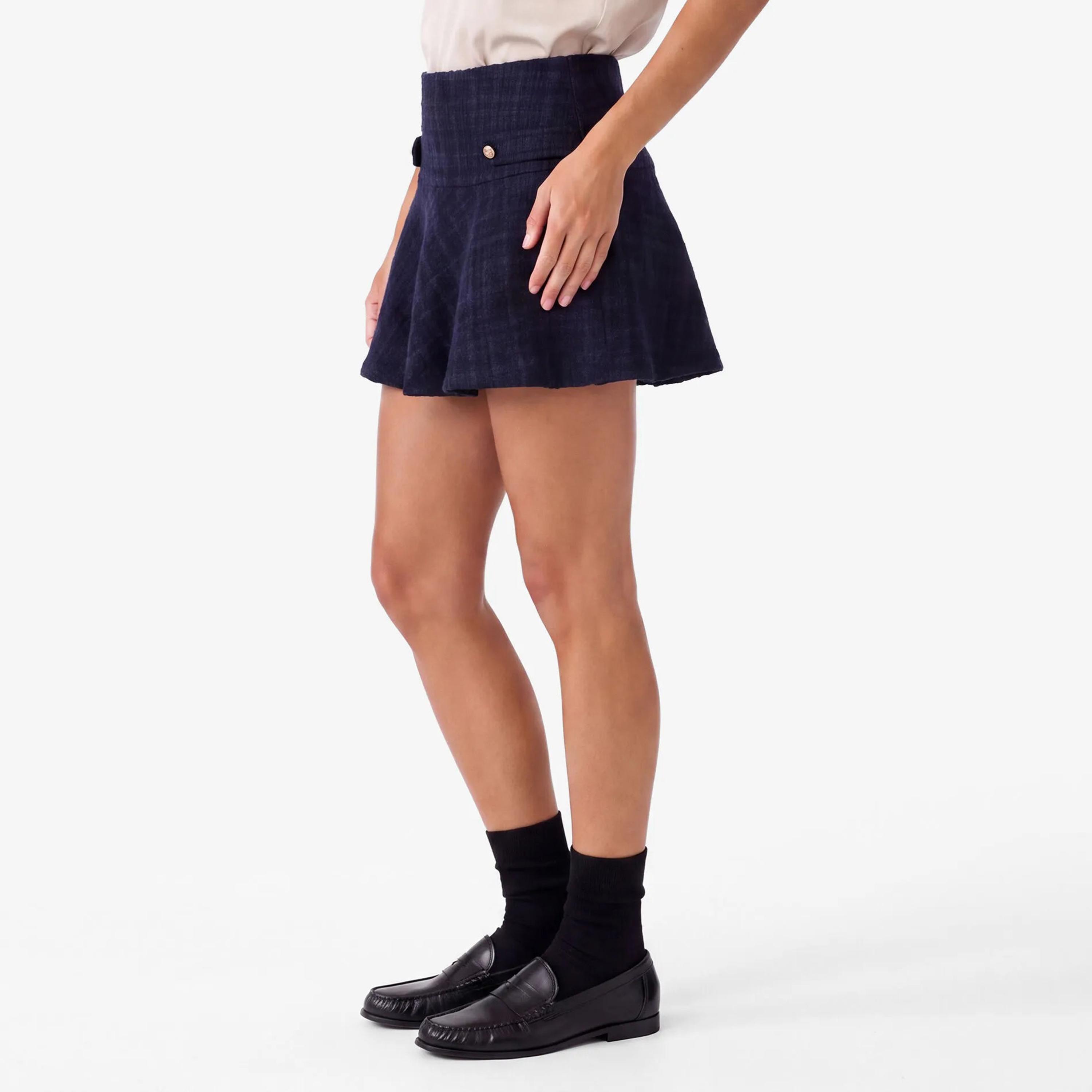 KOTON Navy Tweed A-Line Women's Mini Skirt-women-clothing-skirts-image-3