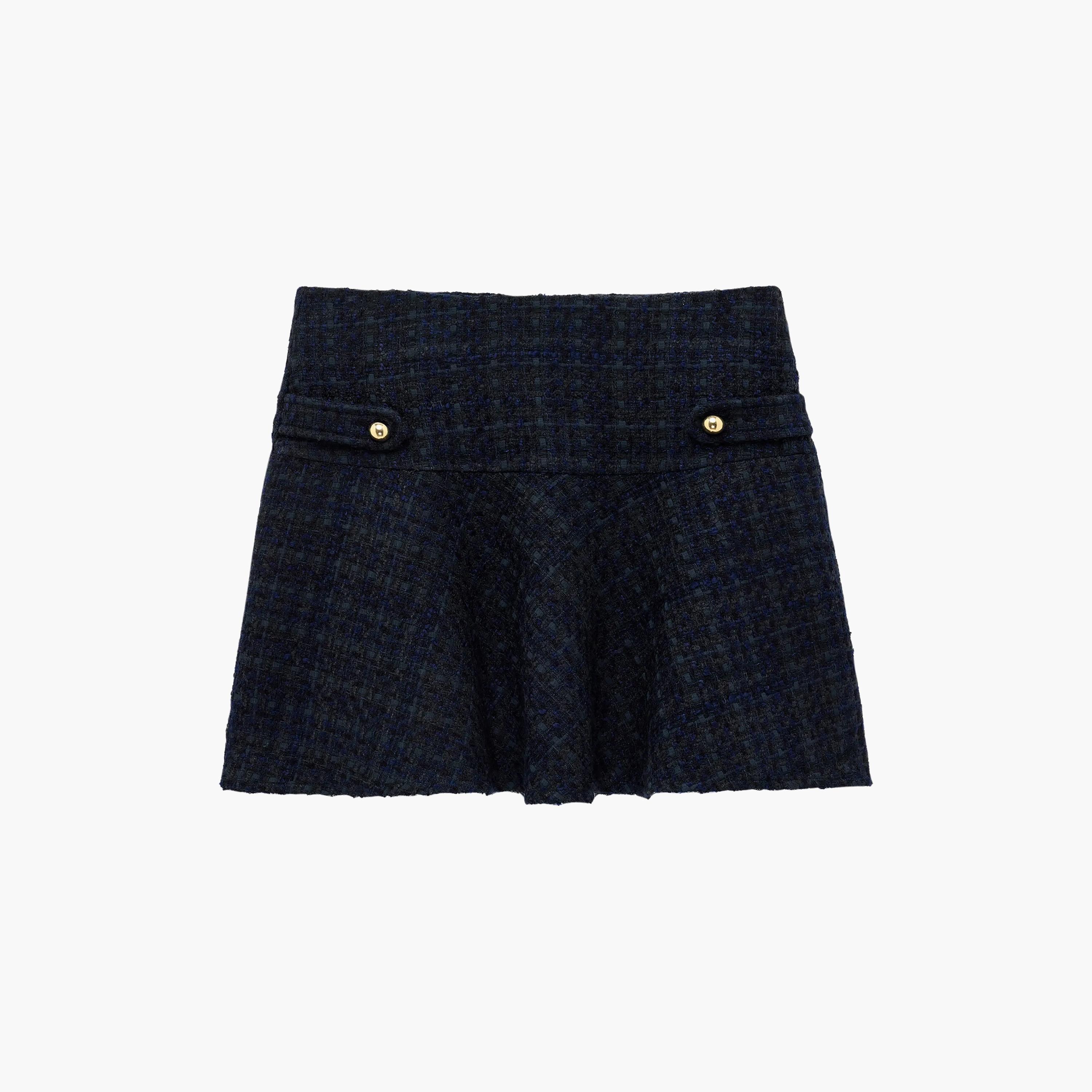 KOTON Navy Tweed A-Line Women's Mini Skirt-women-clothing-skirts-image-6