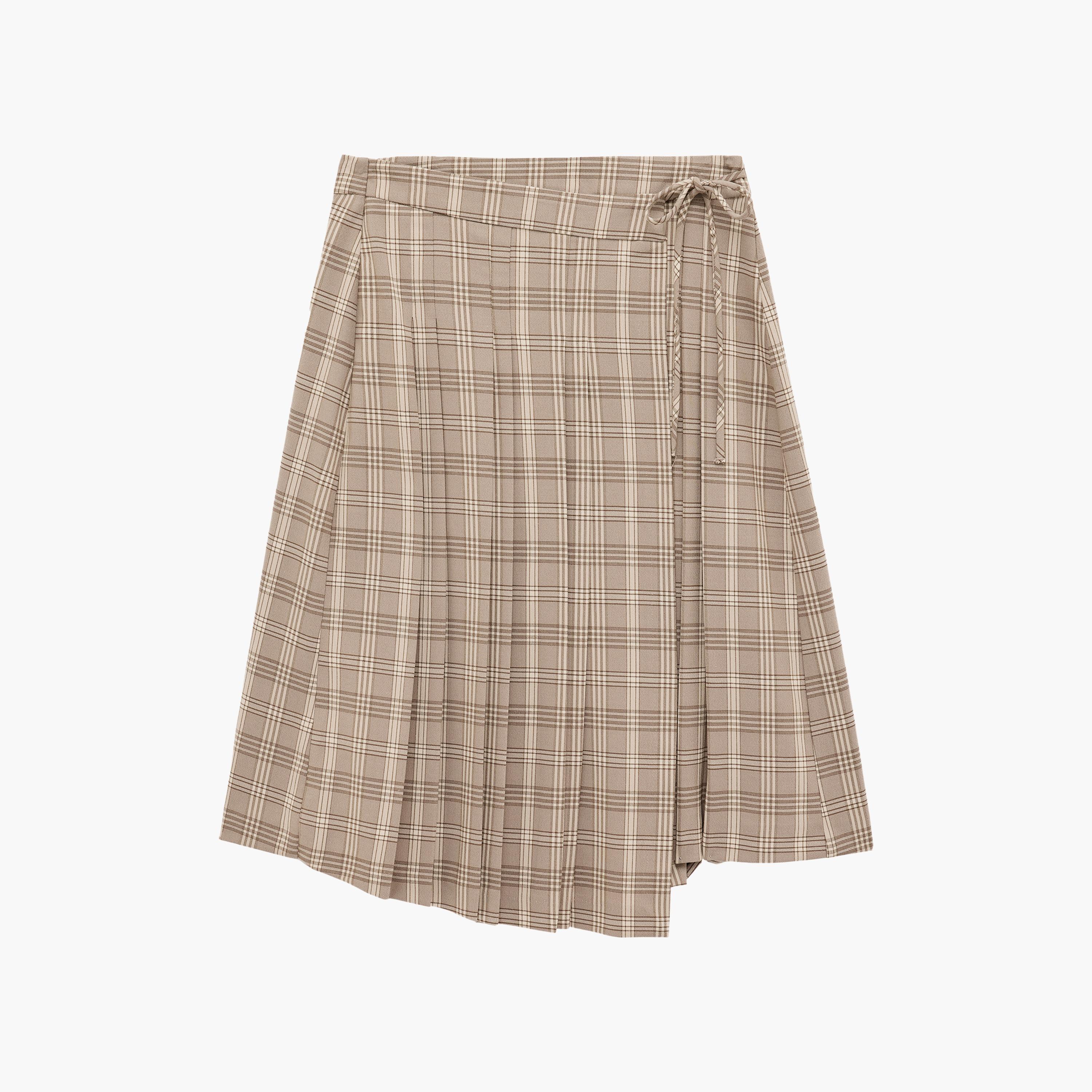 KOTON Beige Checked Women's A-Line Midi Skirt-women-clothing-skirts-image-3