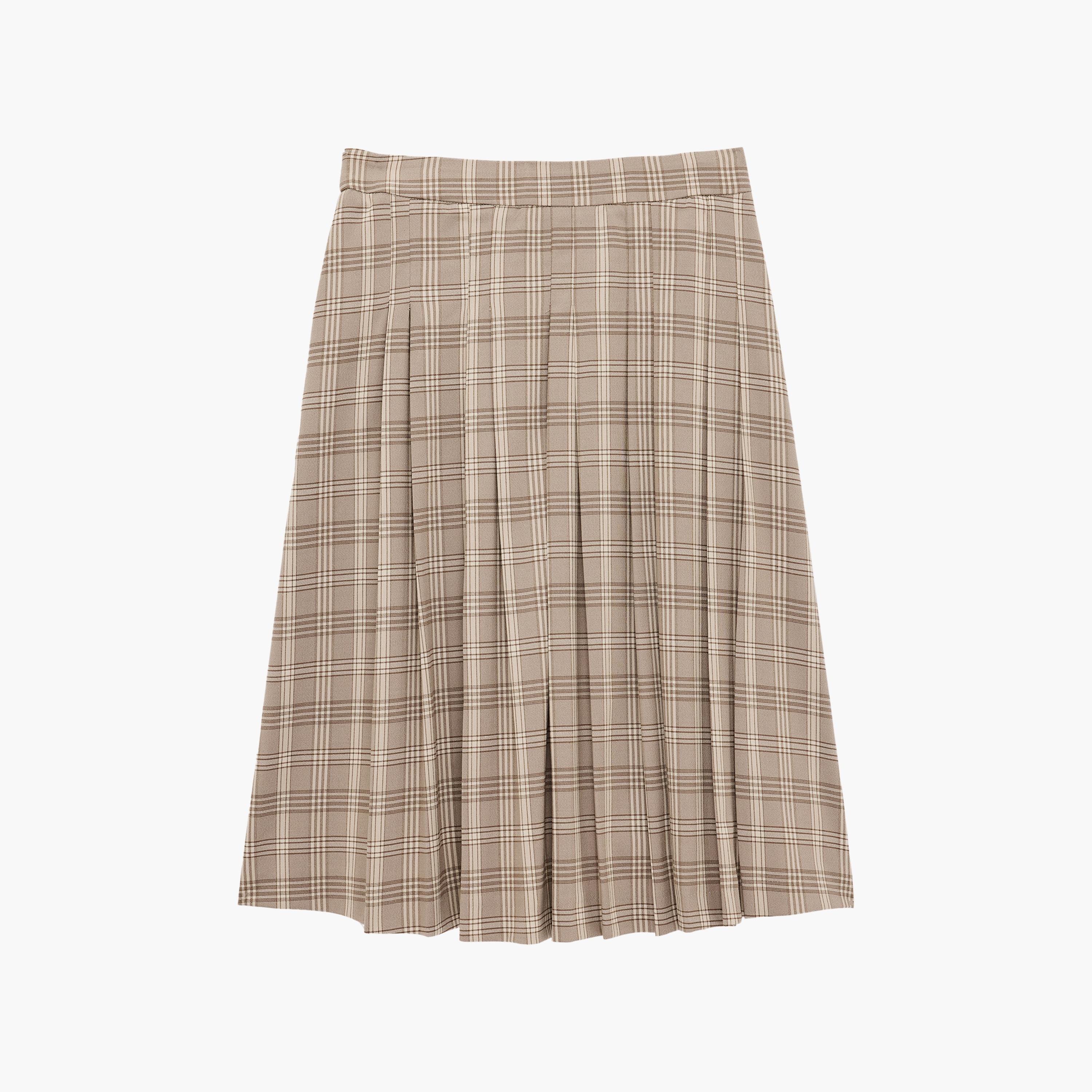 KOTON Beige Checked Women's A-Line Midi Skirt-women-clothing-skirts-image-4