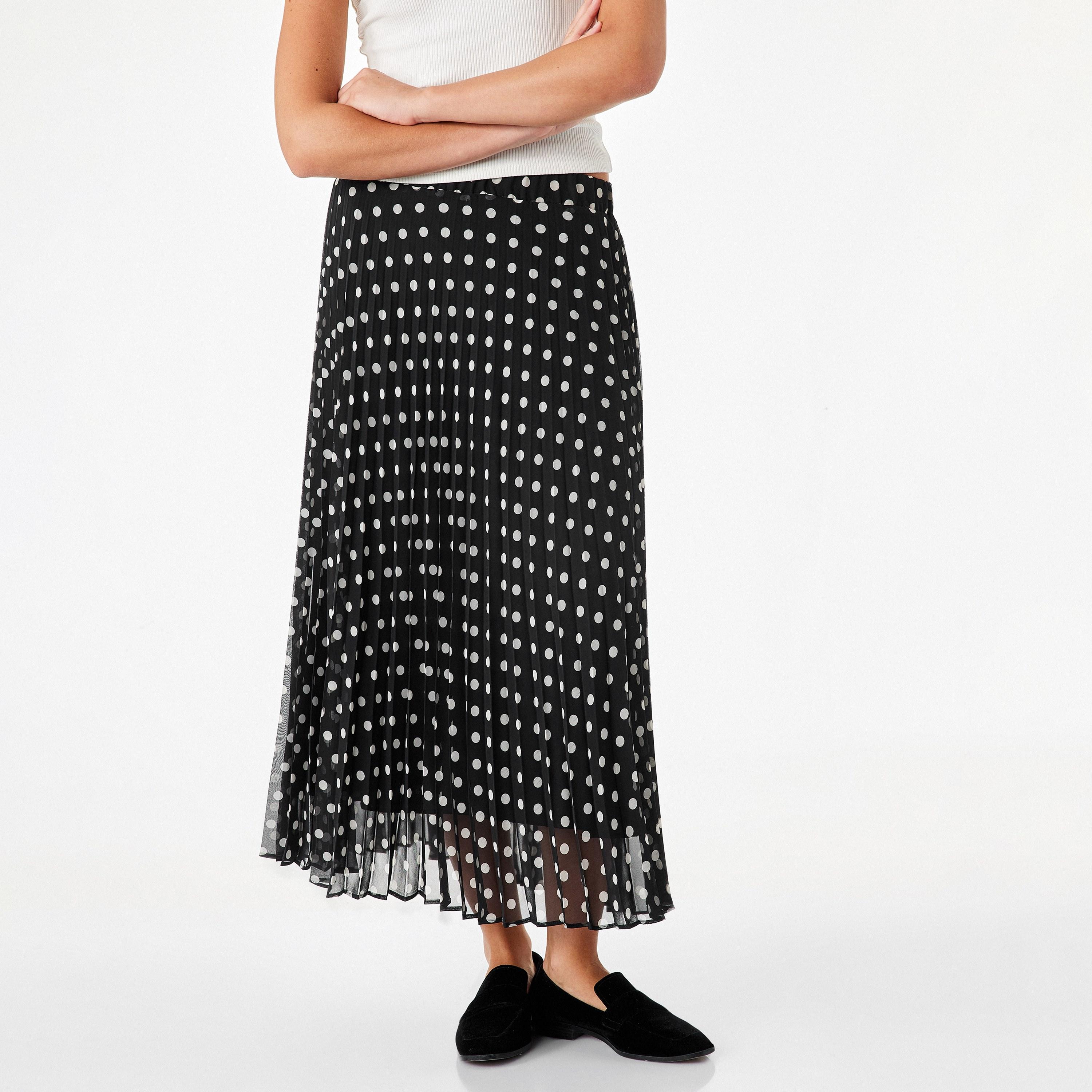 KOTON Black Polka Dot Women's Pleated Maxi Skirt-women-clothing-skirts-image-1