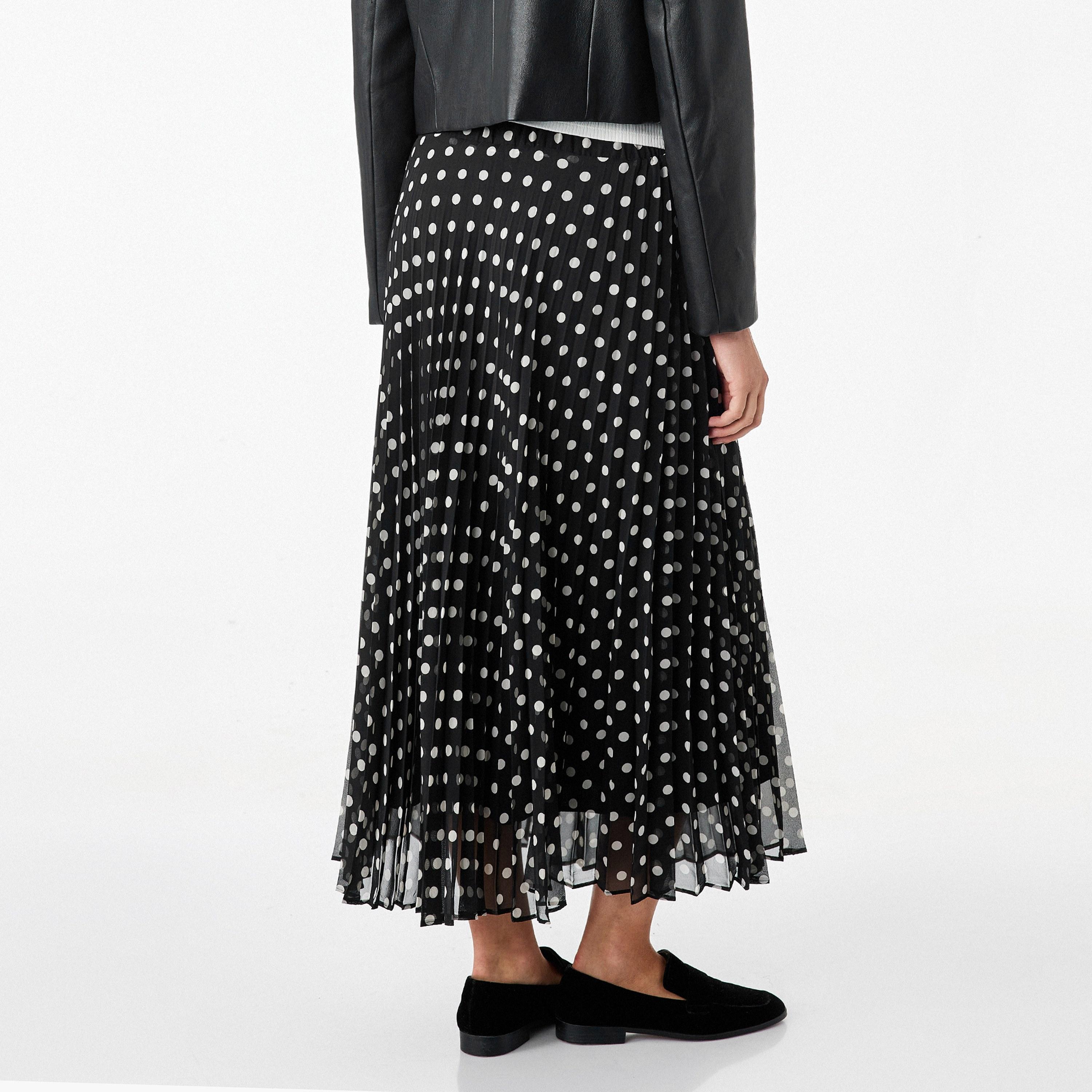 KOTON Black Polka Dot Women's Pleated Maxi Skirt-women-clothing-skirts-image-4