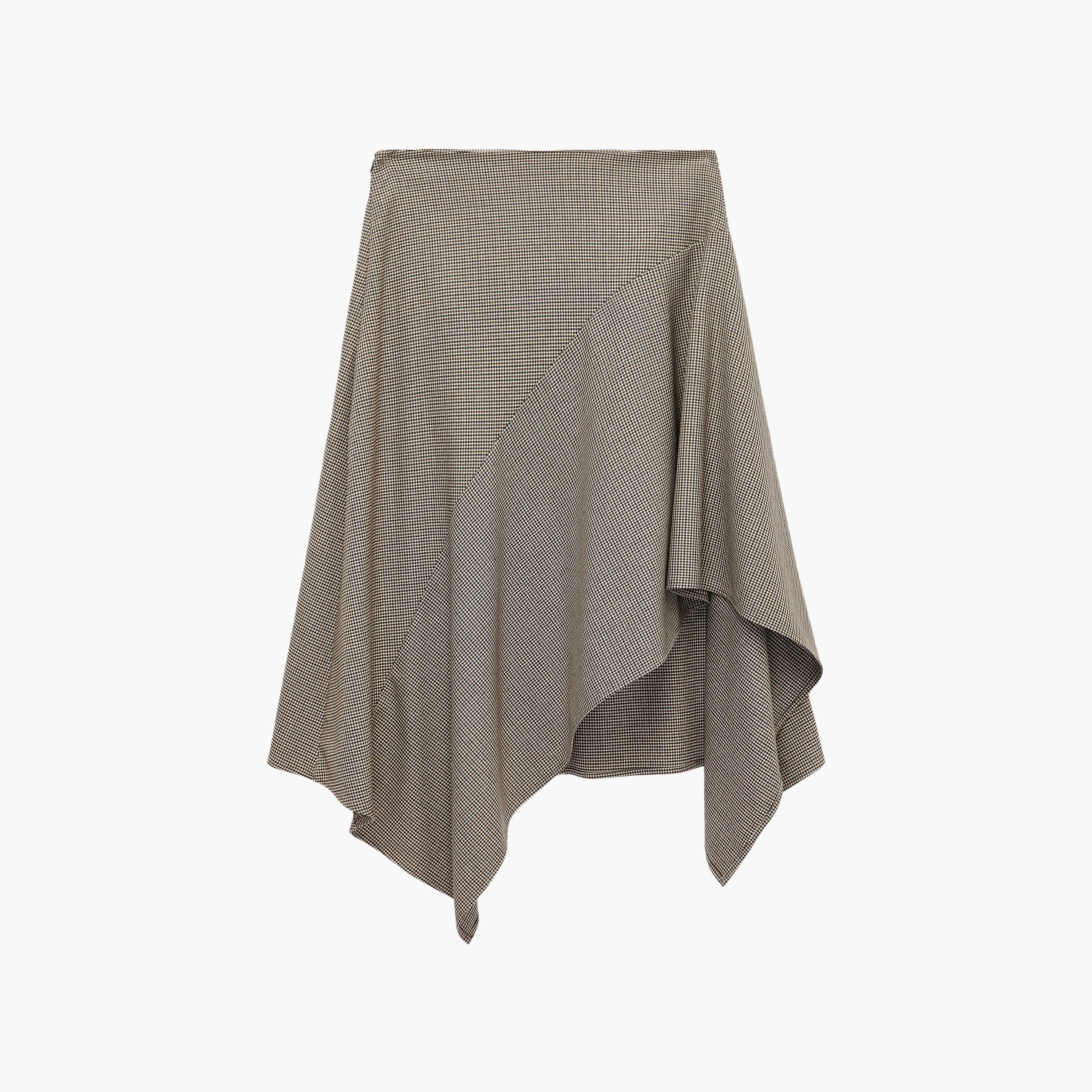 KOTON Beige Checked Metallic Women's Asymmetric Midi Skirt-women-clothing-skirts-image-1