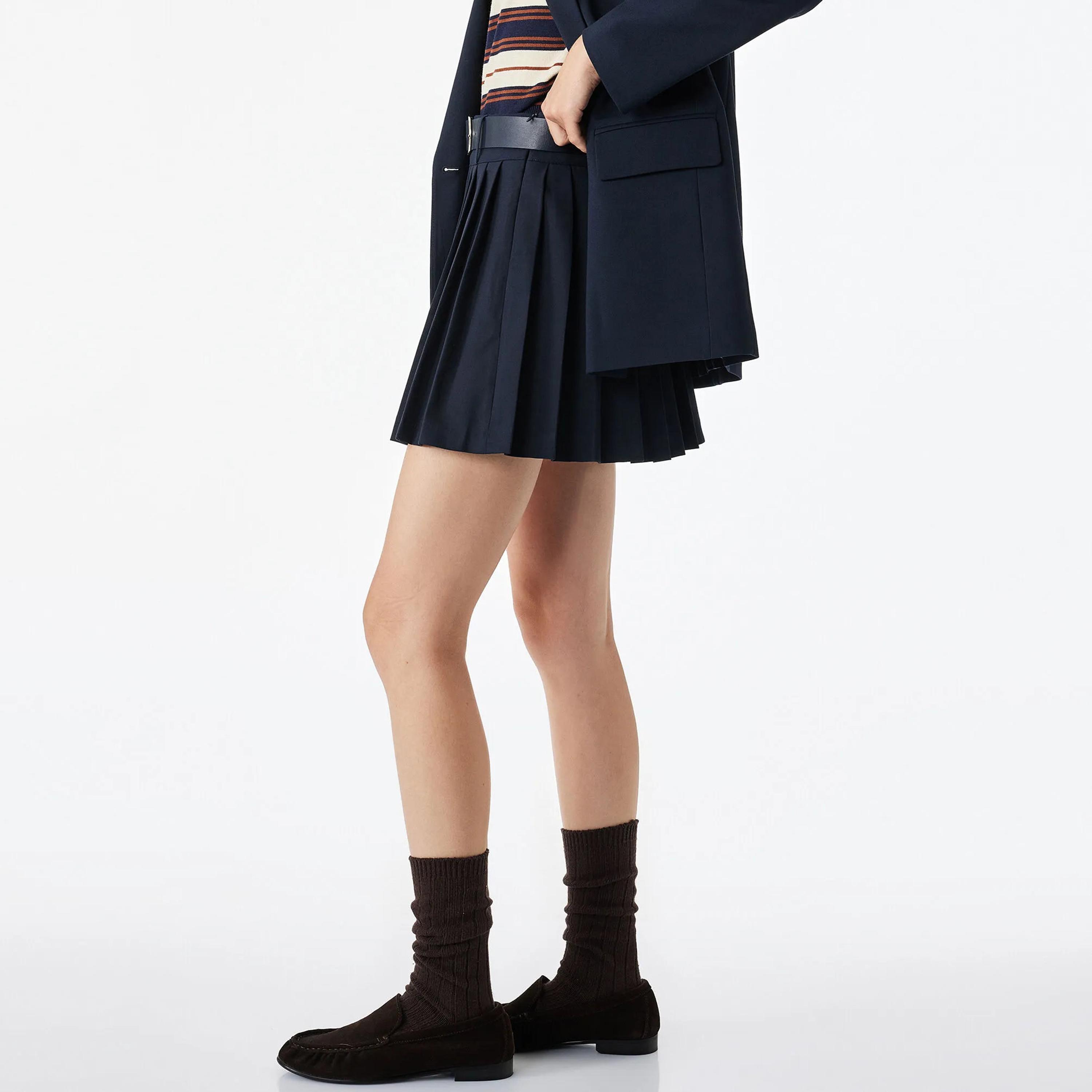KOTON Navy Pleated A-Line Women's Mini Skirt-women-clothing-skirts-image-3