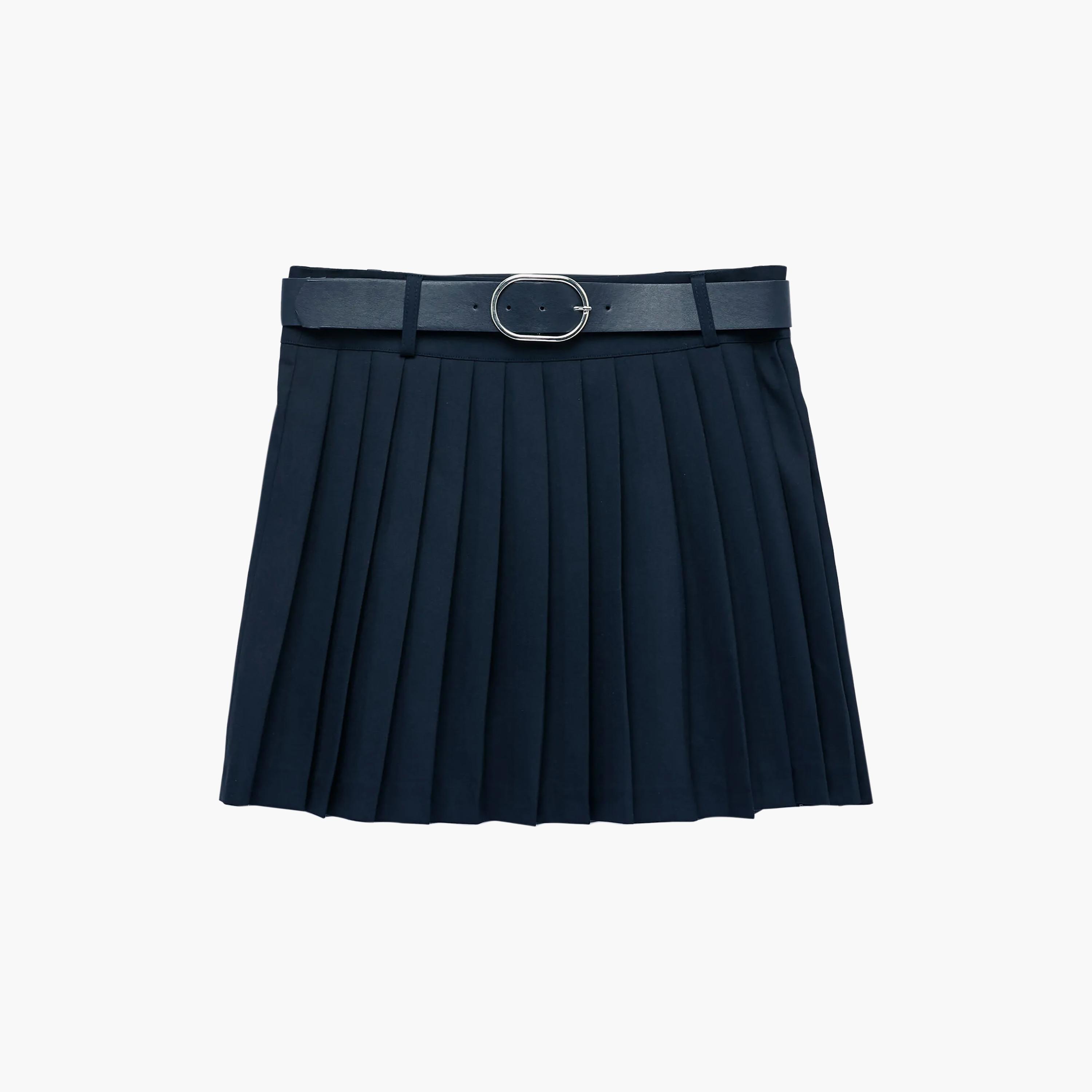 KOTON Navy Pleated A-Line Women's Mini Skirt-women-clothing-skirts-image-5