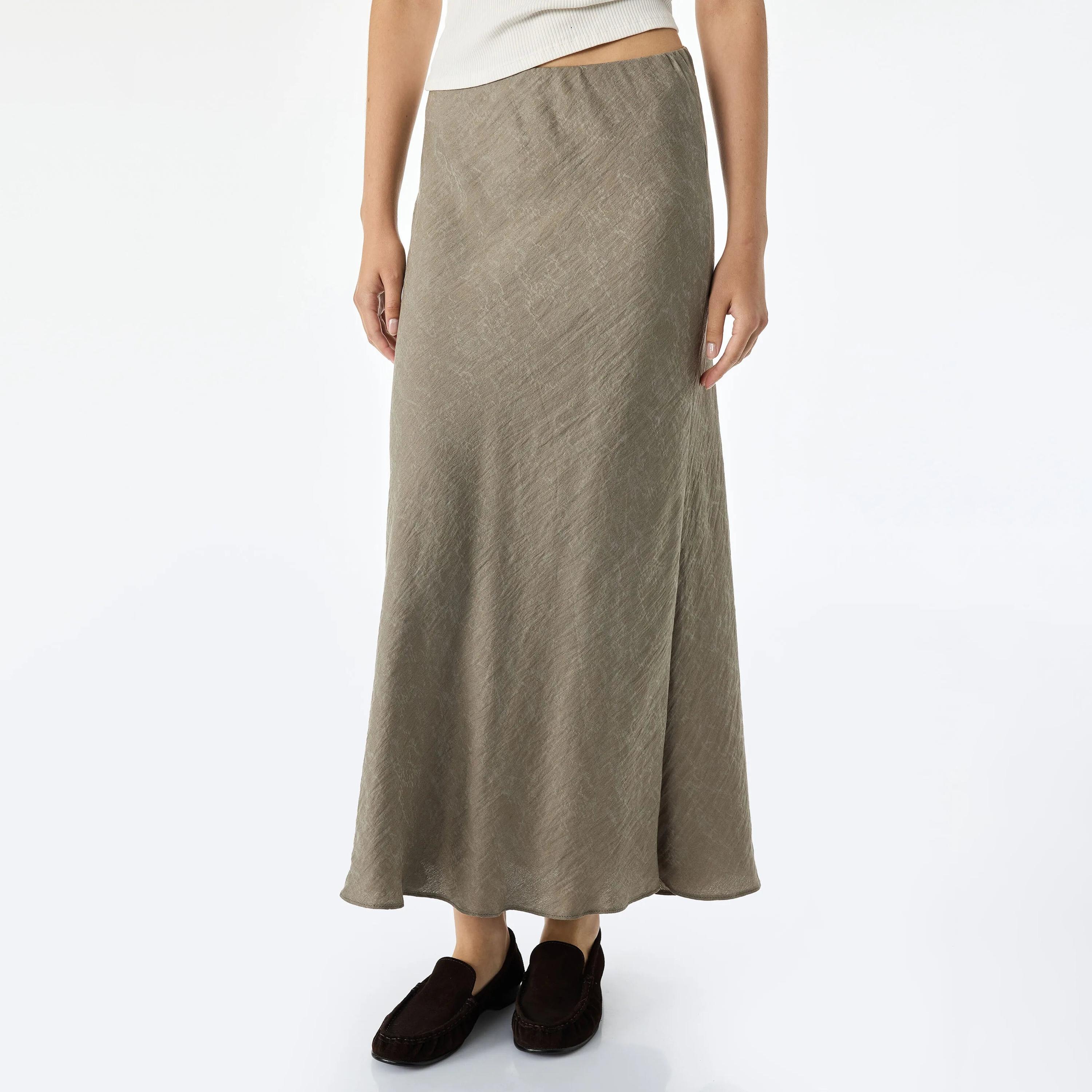 KOTON Brown Textured Bias-Cut Women's Maxi Skirt-women-clothing-skirts-image-1
