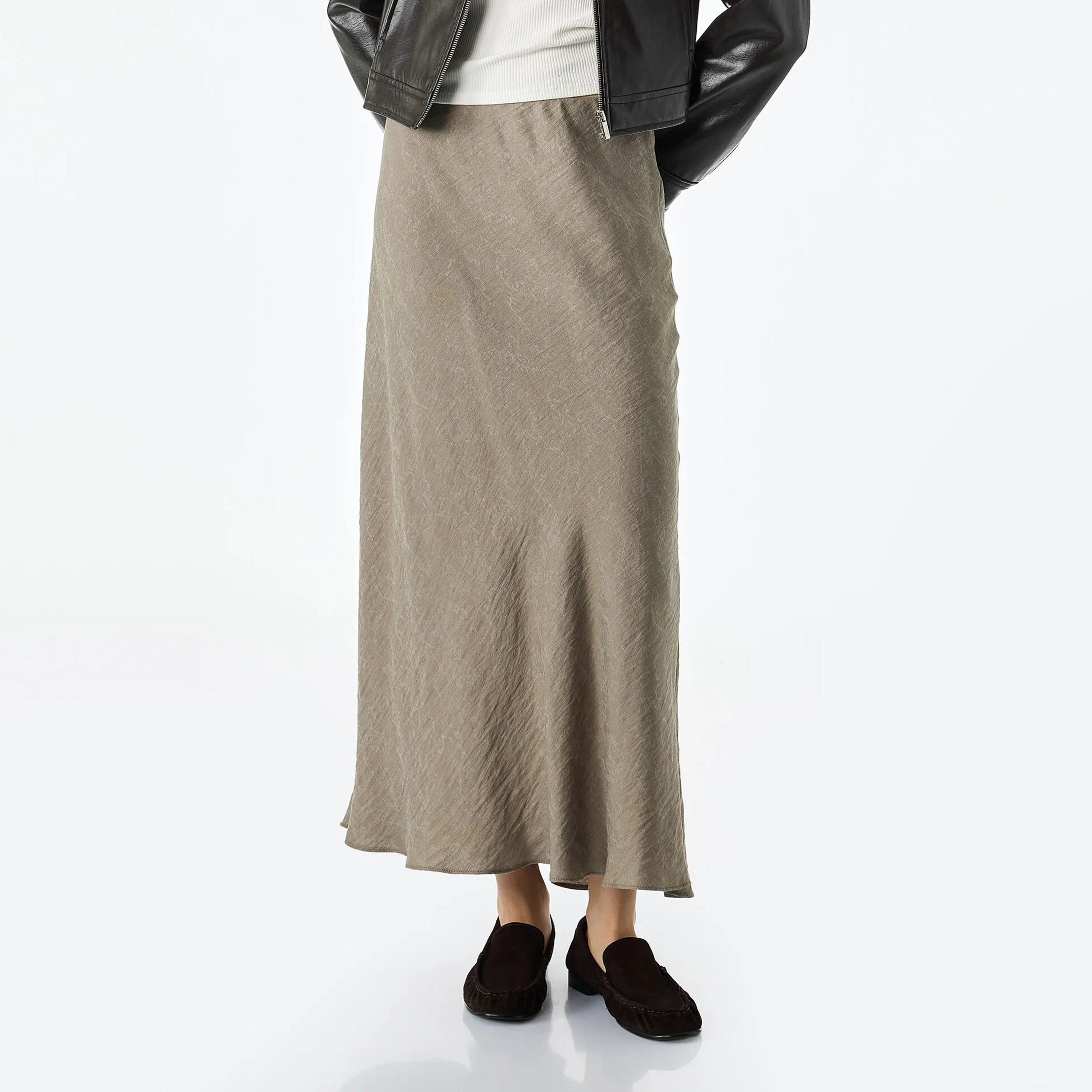 KOTON Brown Textured Bias-Cut Women's Maxi Skirt-women-clothing-skirts-image-5
