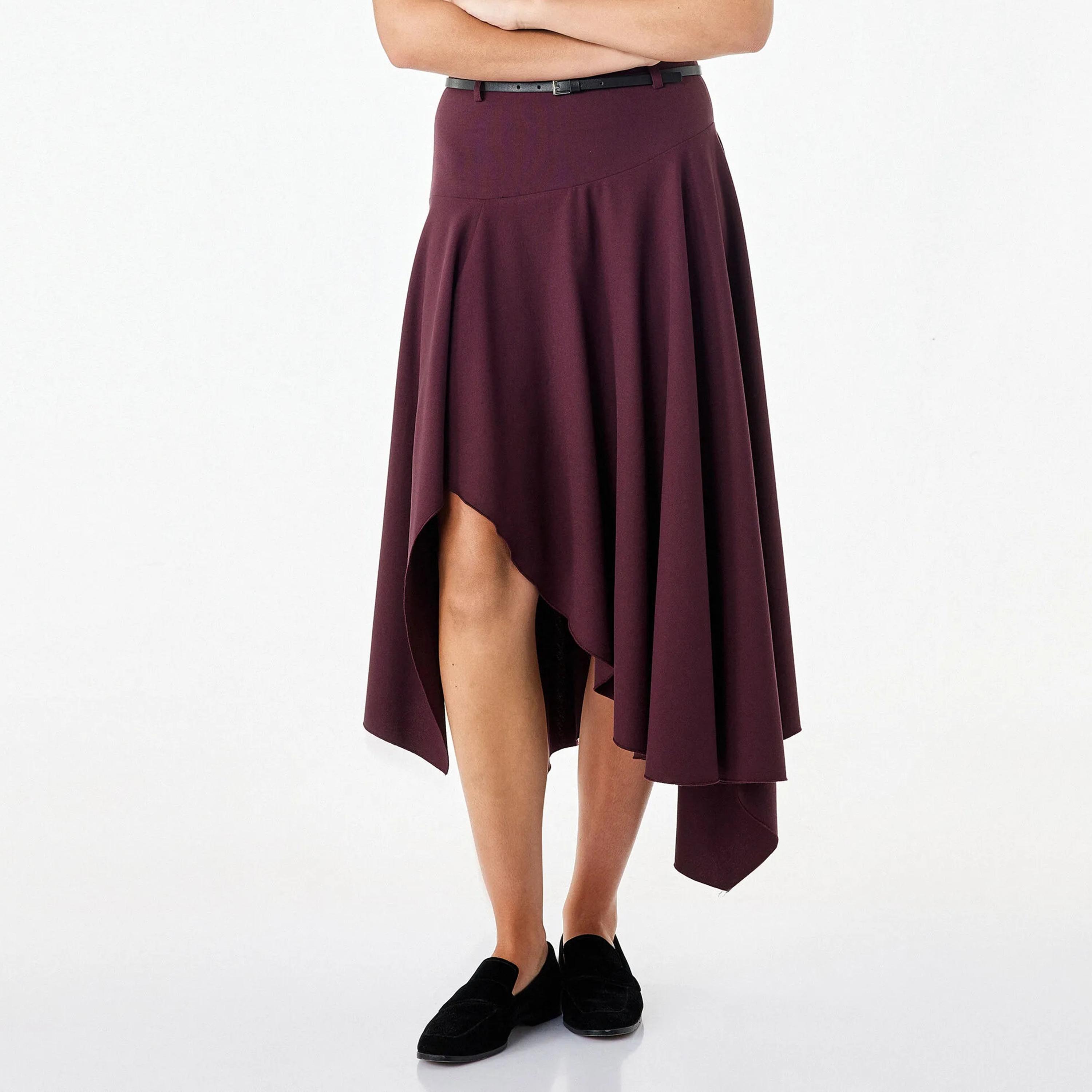 KOTON Burgundy Plain Hanky Hem Women's Midi Skirt-women-clothing-skirts-image-1
