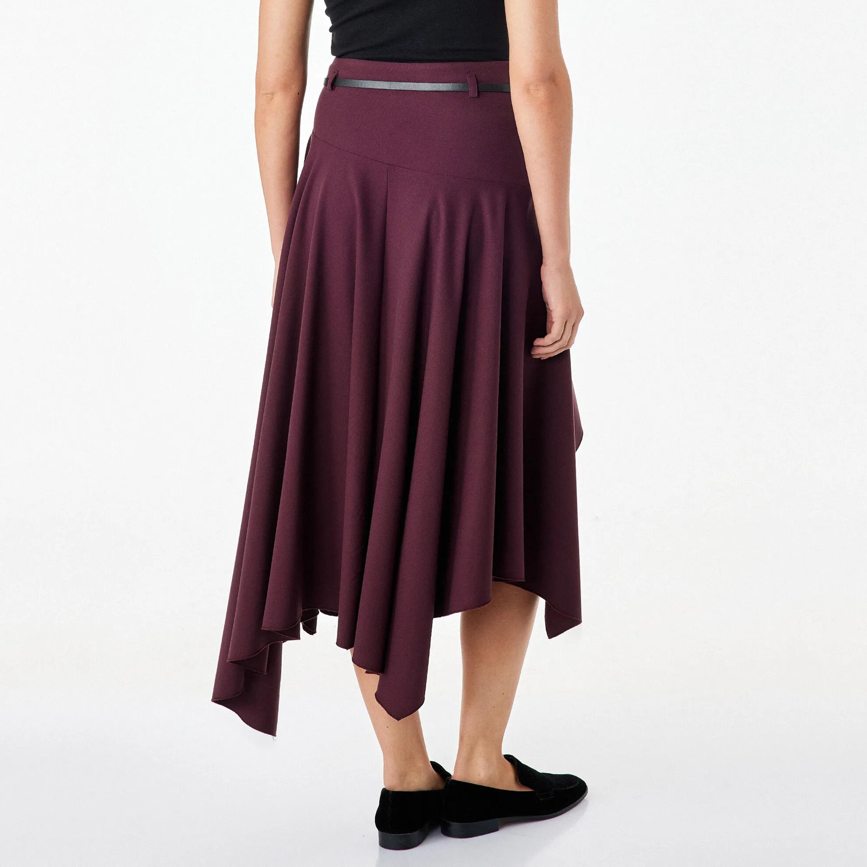 KOTON Burgundy Plain Hanky Hem Women's Midi Skirt-women-clothing-skirts-image-4