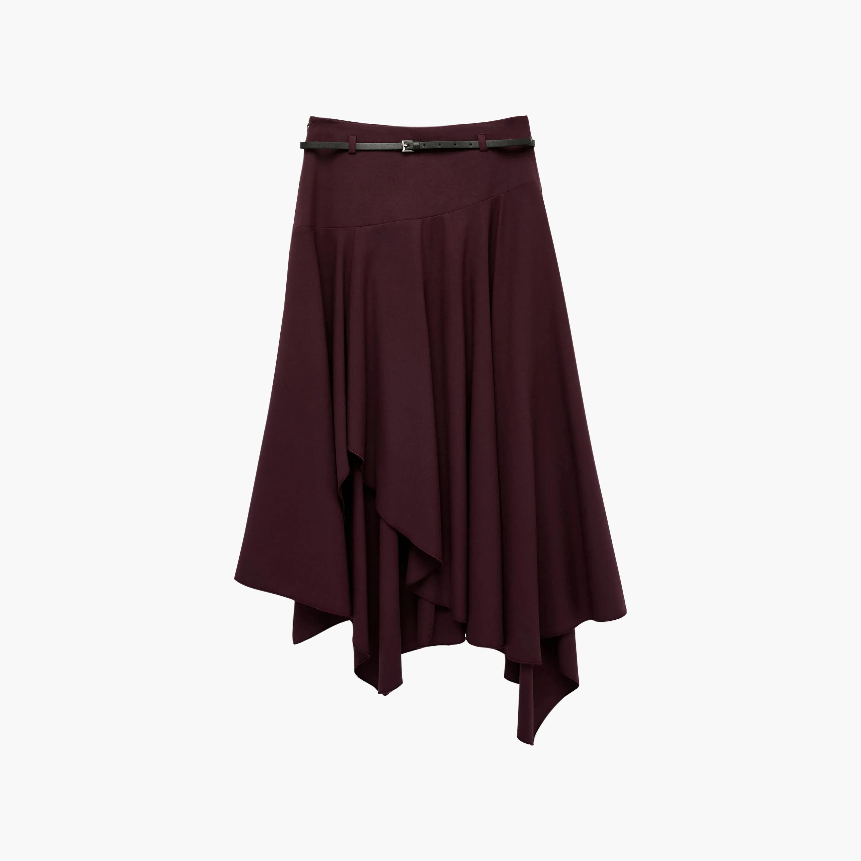 KOTON Burgundy Plain Hanky Hem Women's Midi Skirt-women-clothing-skirts-image-6