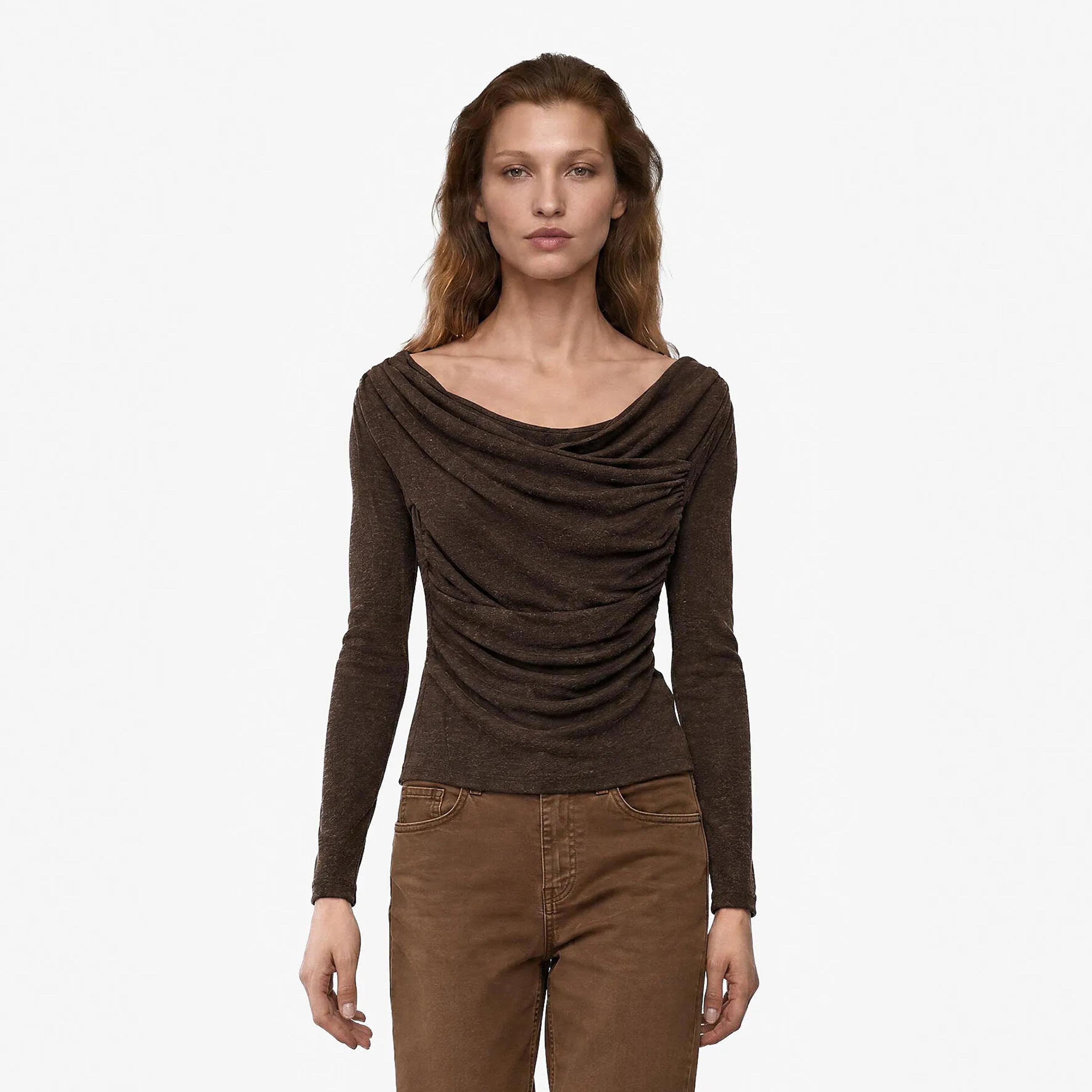 KOTON Brown Cowl Neck Women's Top-women-clothing-shirtsandblouses-blouses-image-1