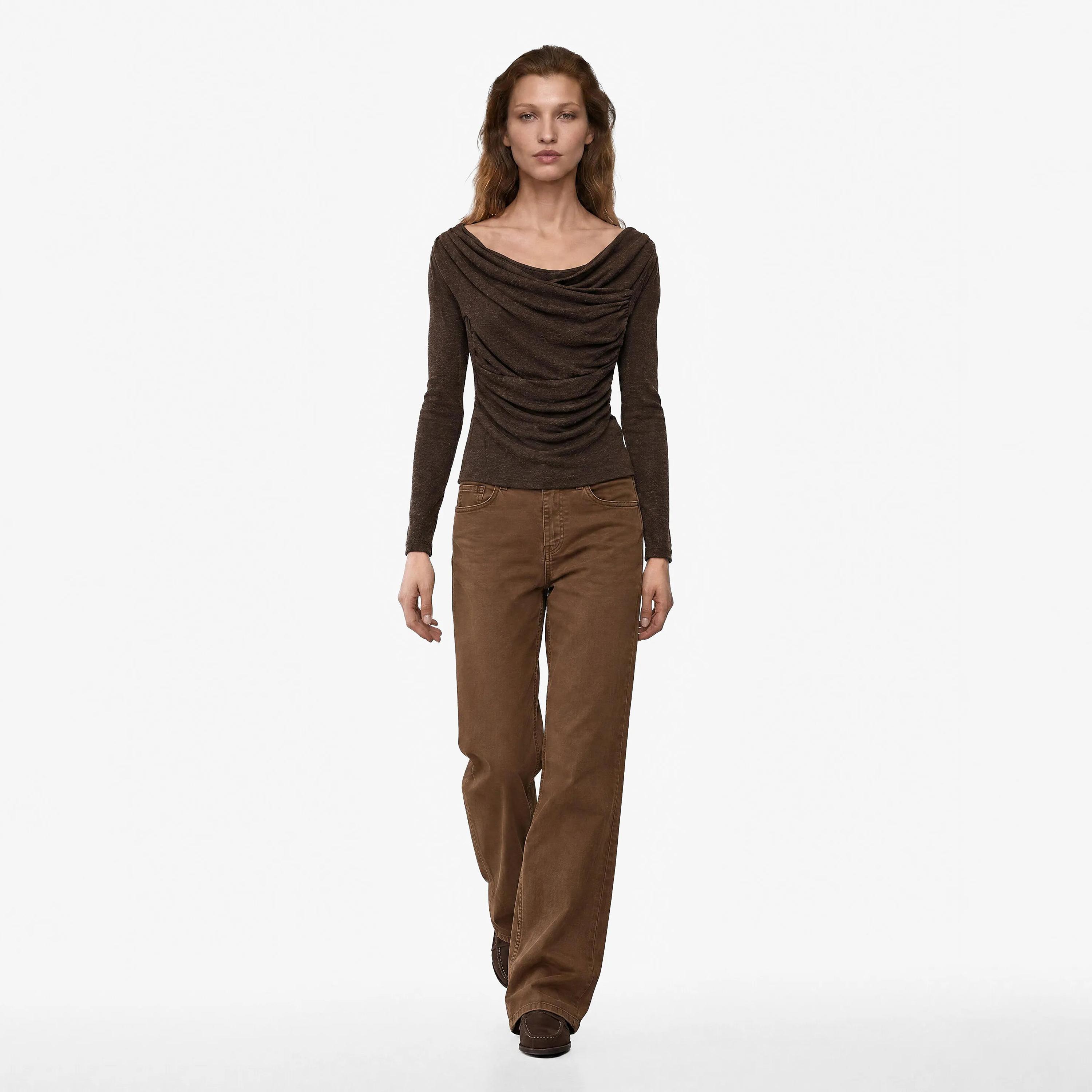KOTON Brown Cowl Neck Women's Top-women-clothing-shirtsandblouses-blouses-image-2