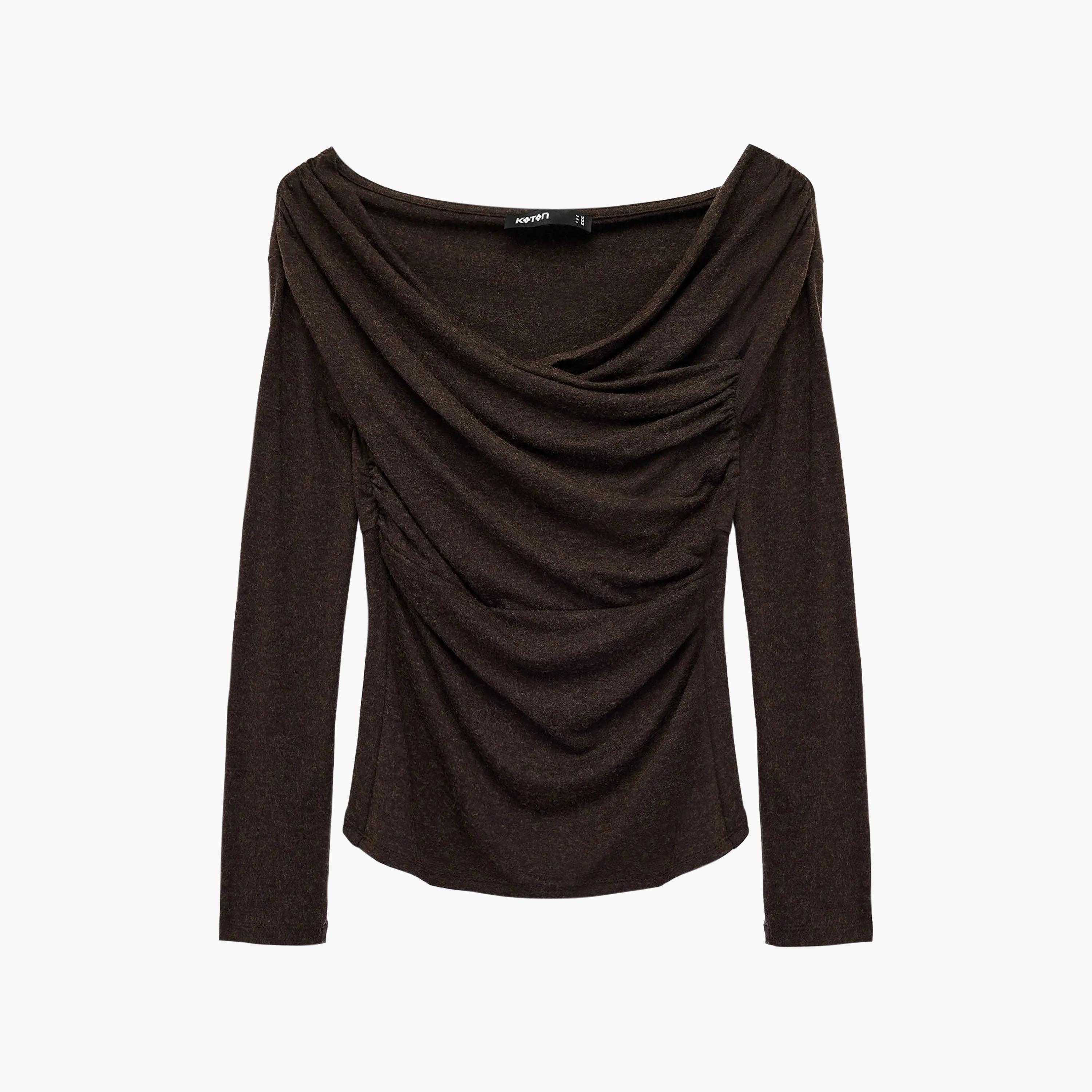 KOTON Brown Cowl Neck Women's Top-women-clothing-shirtsandblouses-blouses-image-3