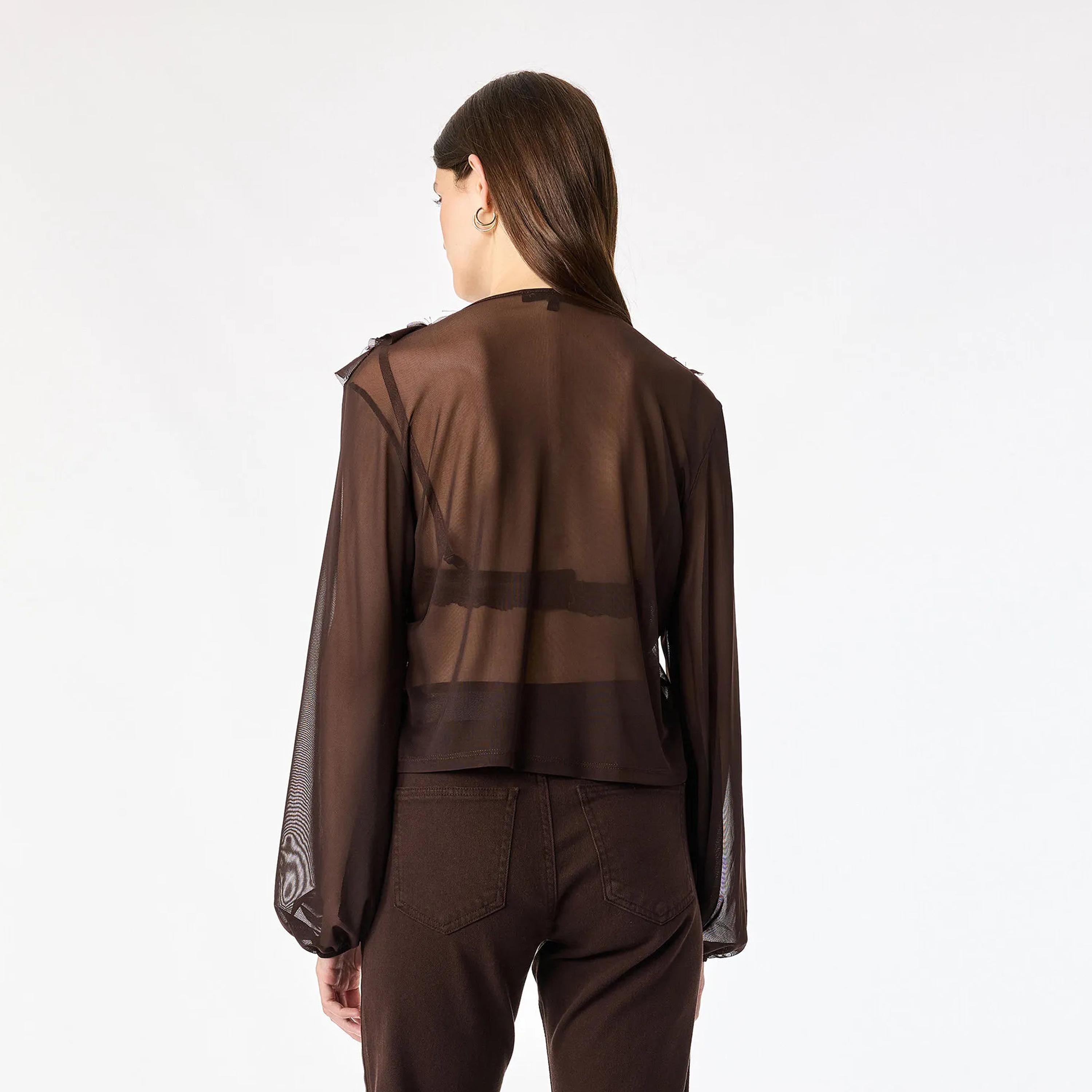 KOTON Brown Ruffled Tie-Up Neck Balloon Sleeves Women's Top-women-clothing-shirtsandblouses-blouses-image-4