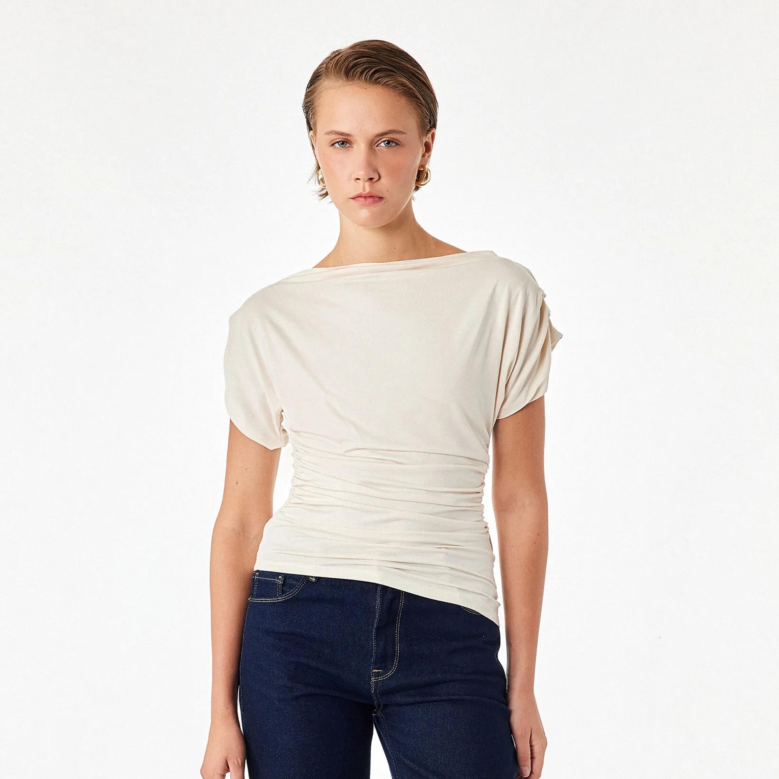 KOTON Beige Ruched Women's Top-women-clothing-shirtsandblouses-blouses-image-1