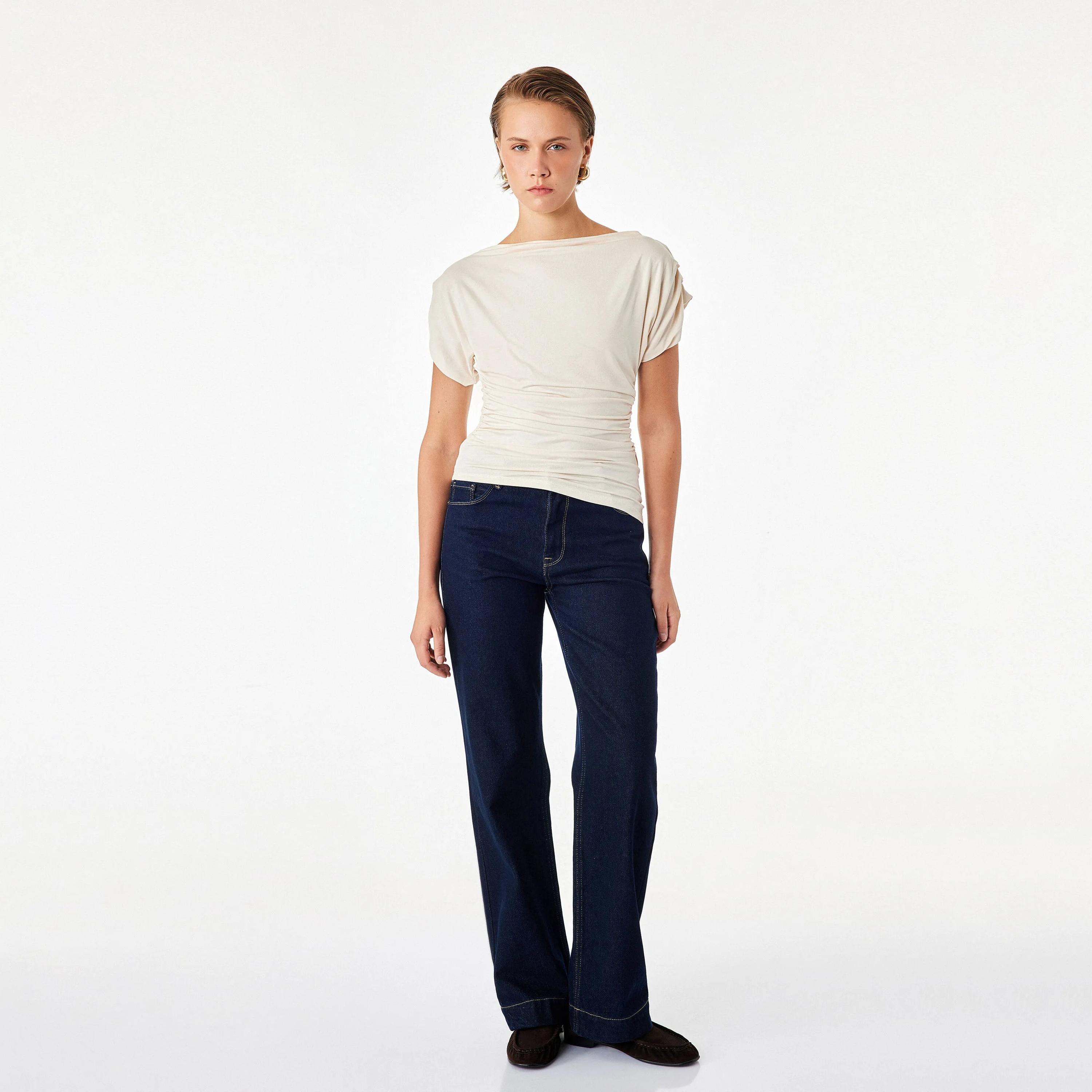 KOTON Beige Ruched Women's Top-women-clothing-shirtsandblouses-blouses-image-2