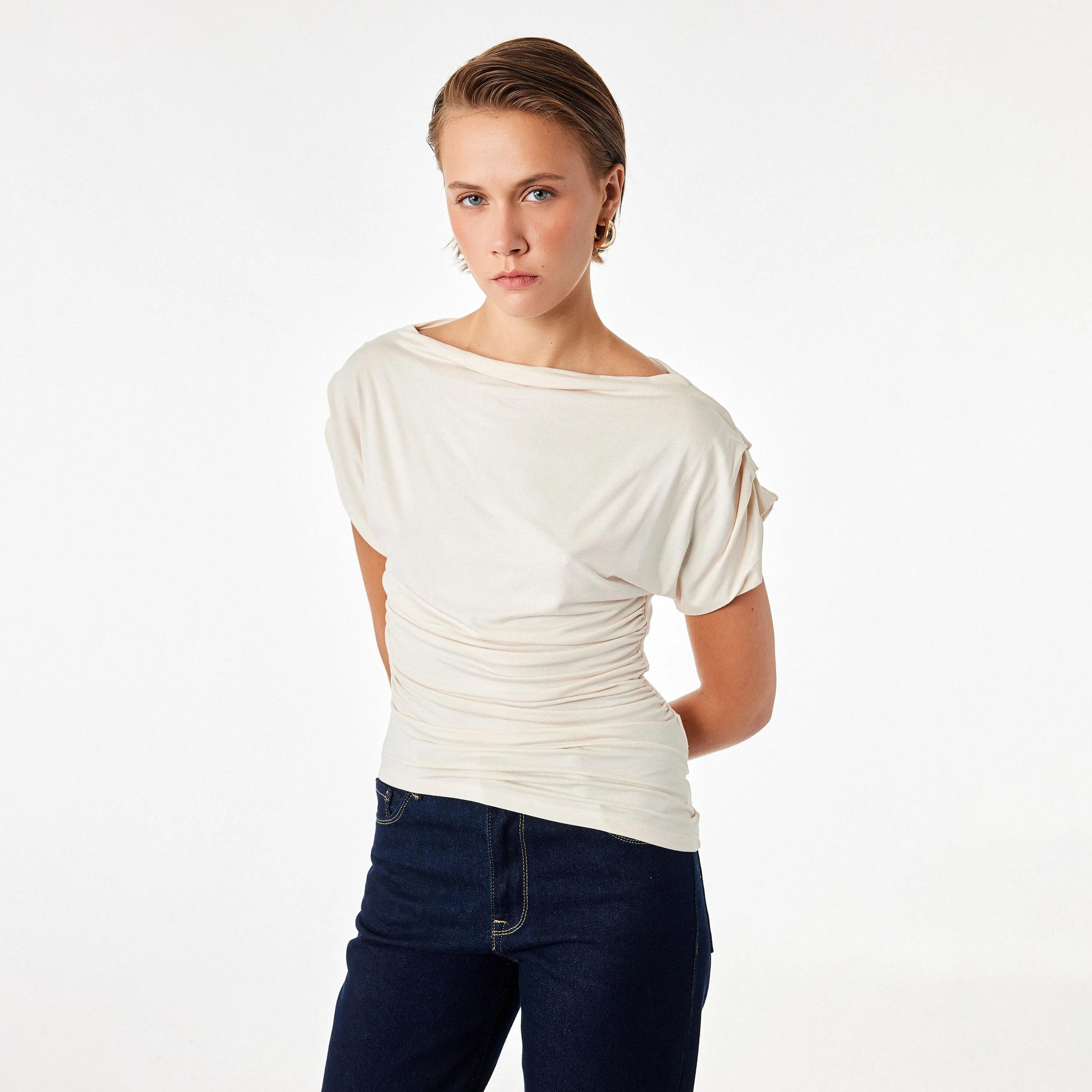 KOTON Beige Ruched Women's Top-women-clothing-shirtsandblouses-blouses-image-3