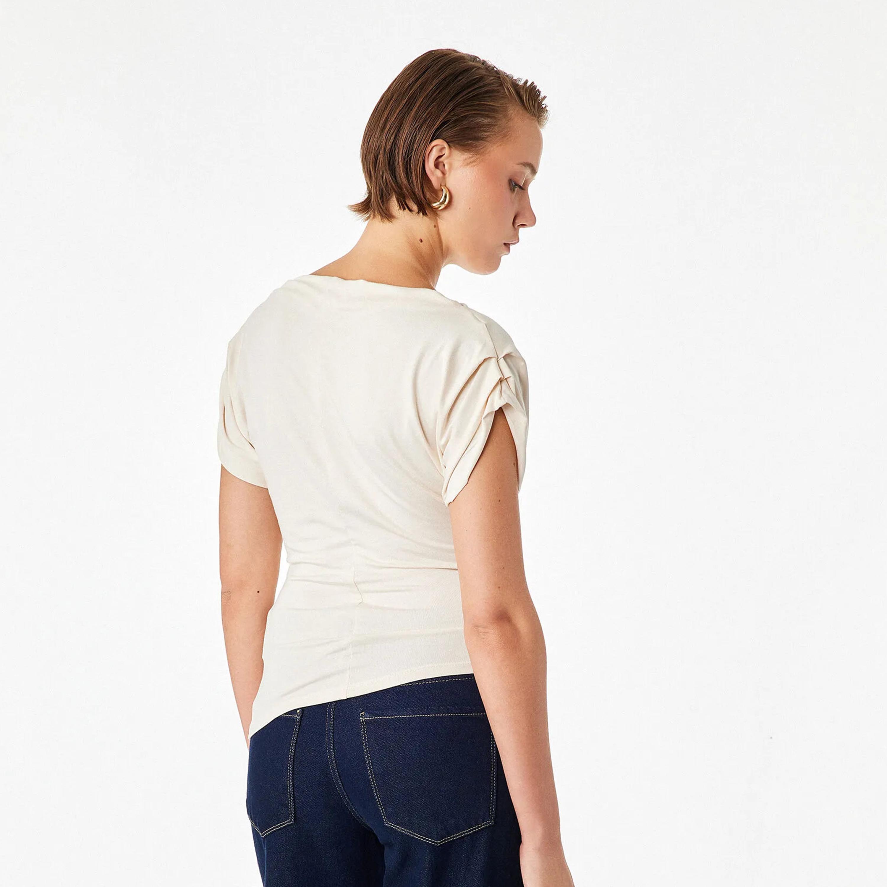 KOTON Beige Ruched Women's Top-women-clothing-shirtsandblouses-blouses-image-4