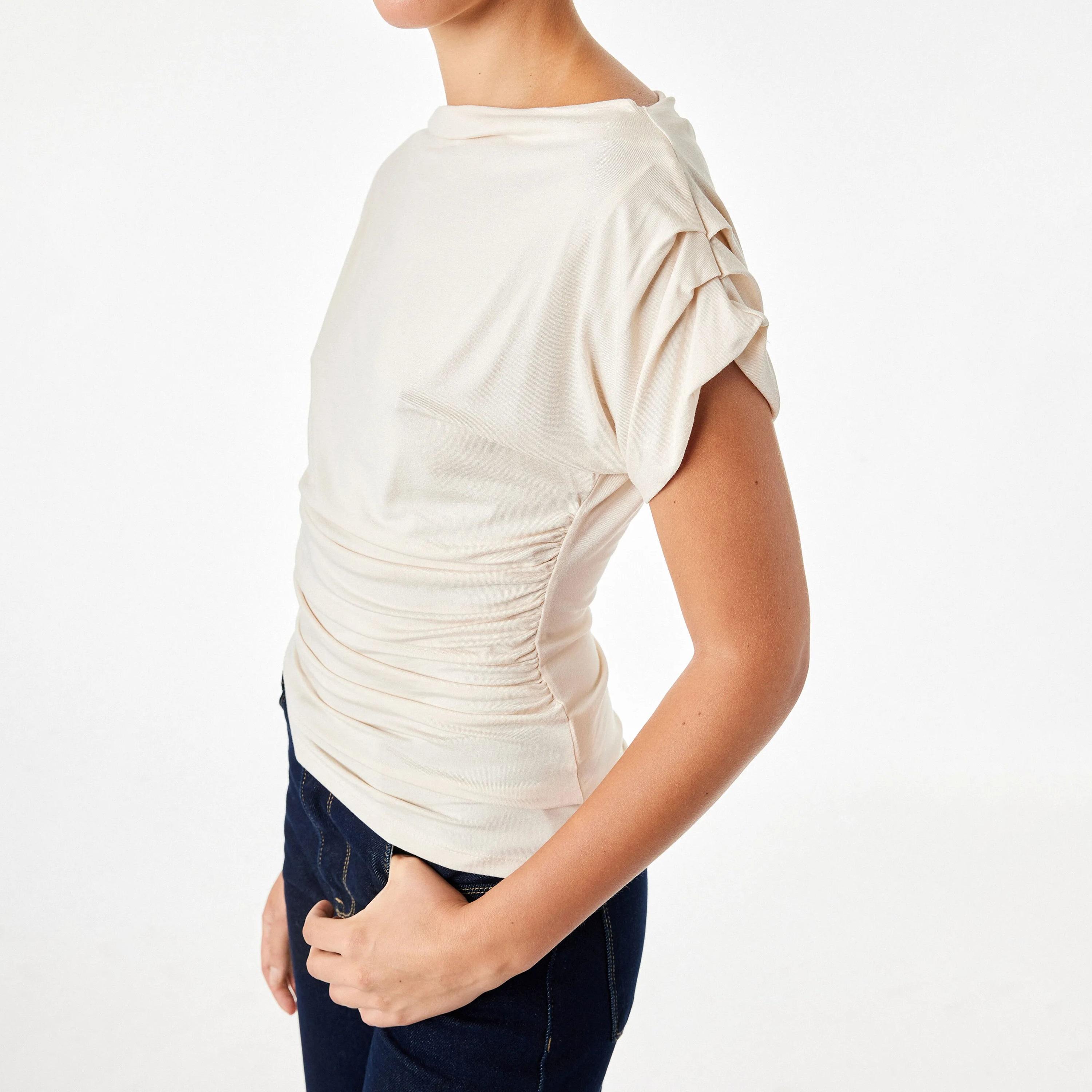 KOTON Beige Ruched Women's Top-women-clothing-shirtsandblouses-blouses-image-6