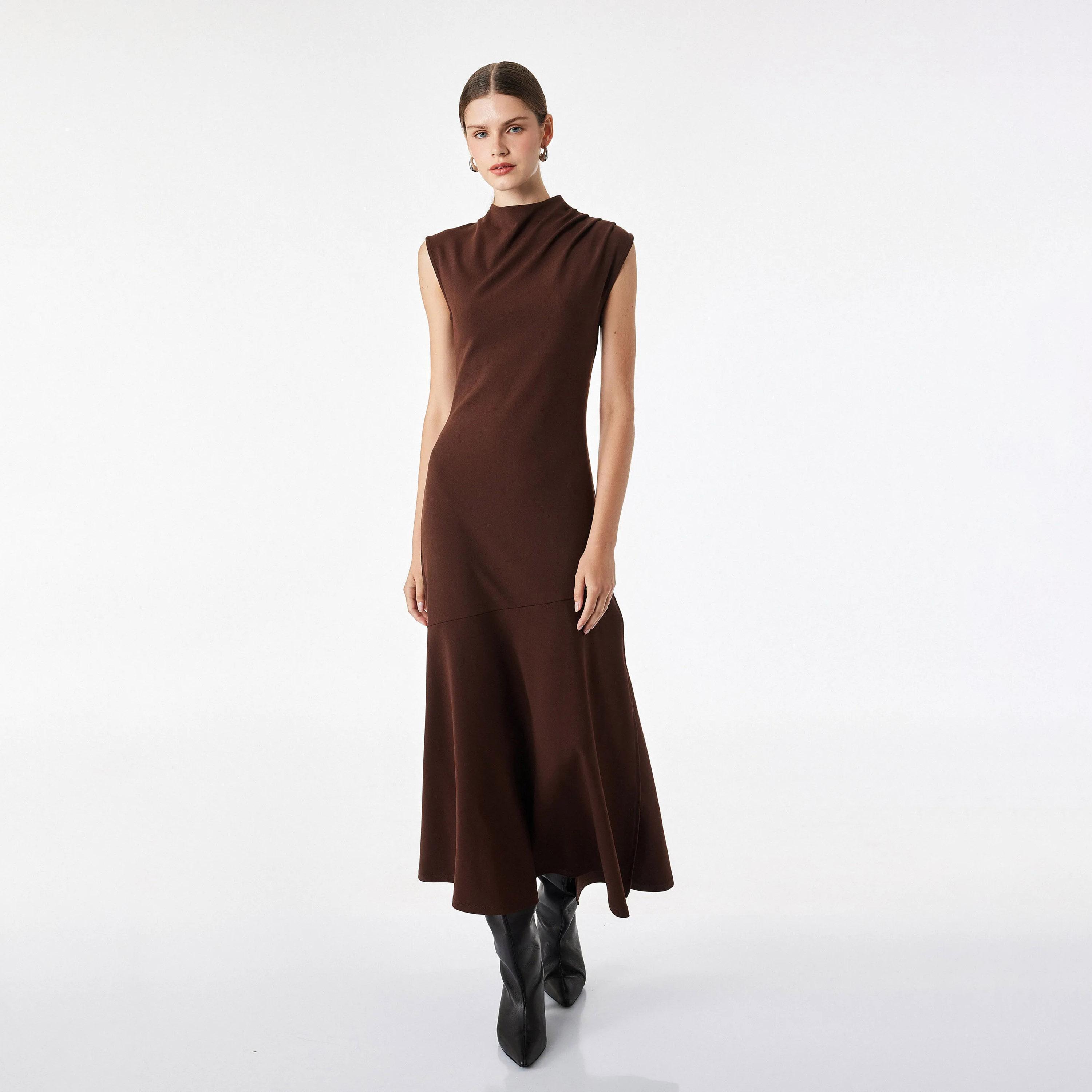 KOTON Mock Neck Fit & Flared Women's Midi Dress-women-clothing-dresses-image-1