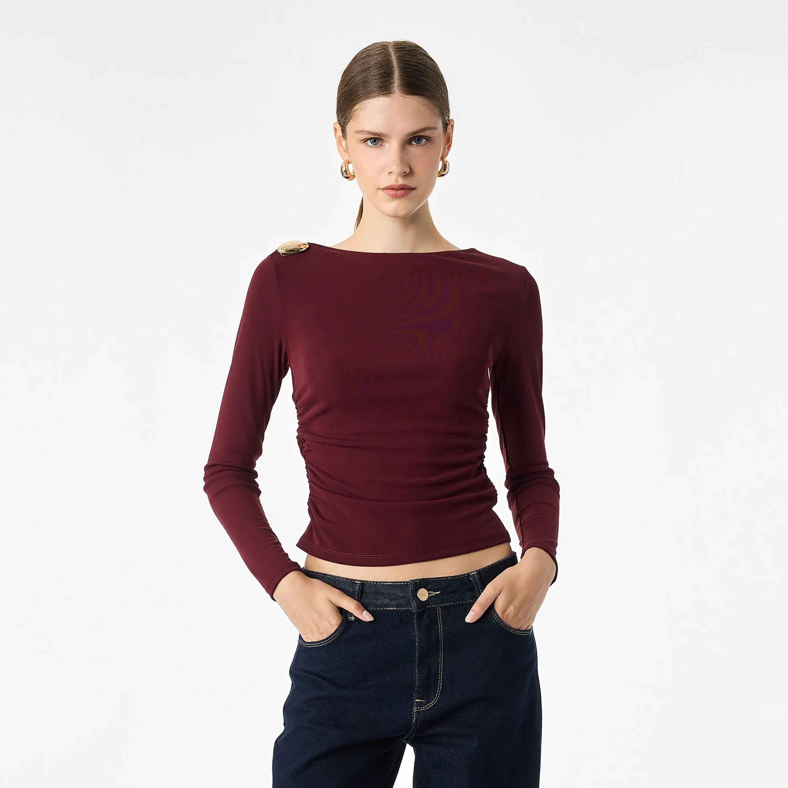 KOTON Red Ruched Women's Top-women-clothing-shirtsandblouses-blouses-image-1