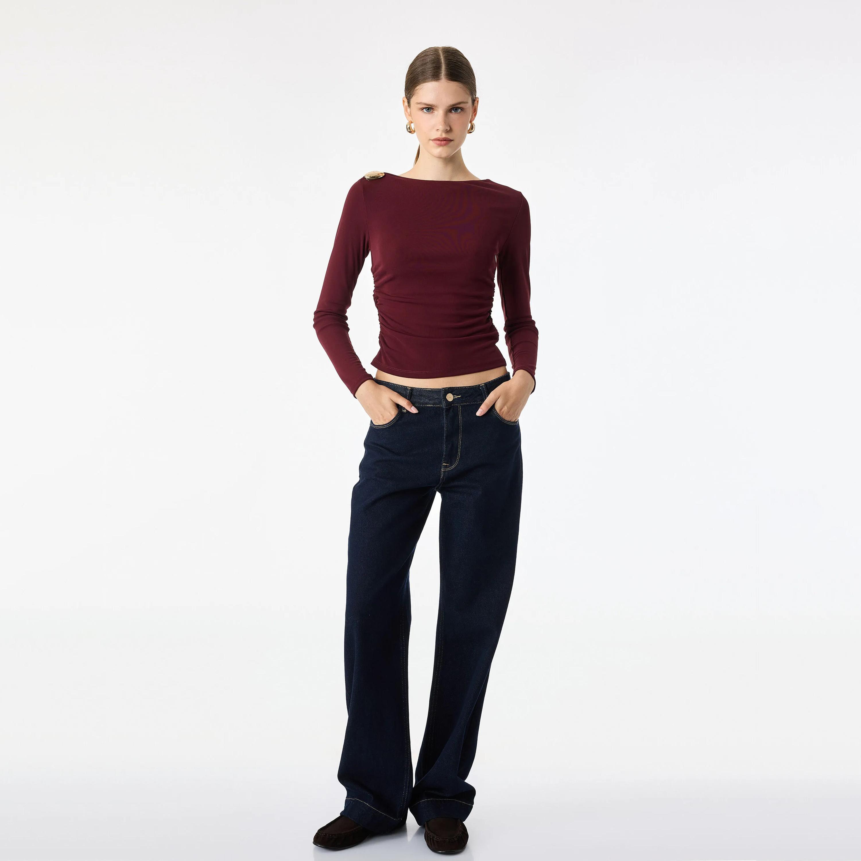 KOTON Red Ruched Women's Top-women-clothing-shirtsandblouses-blouses-image-2