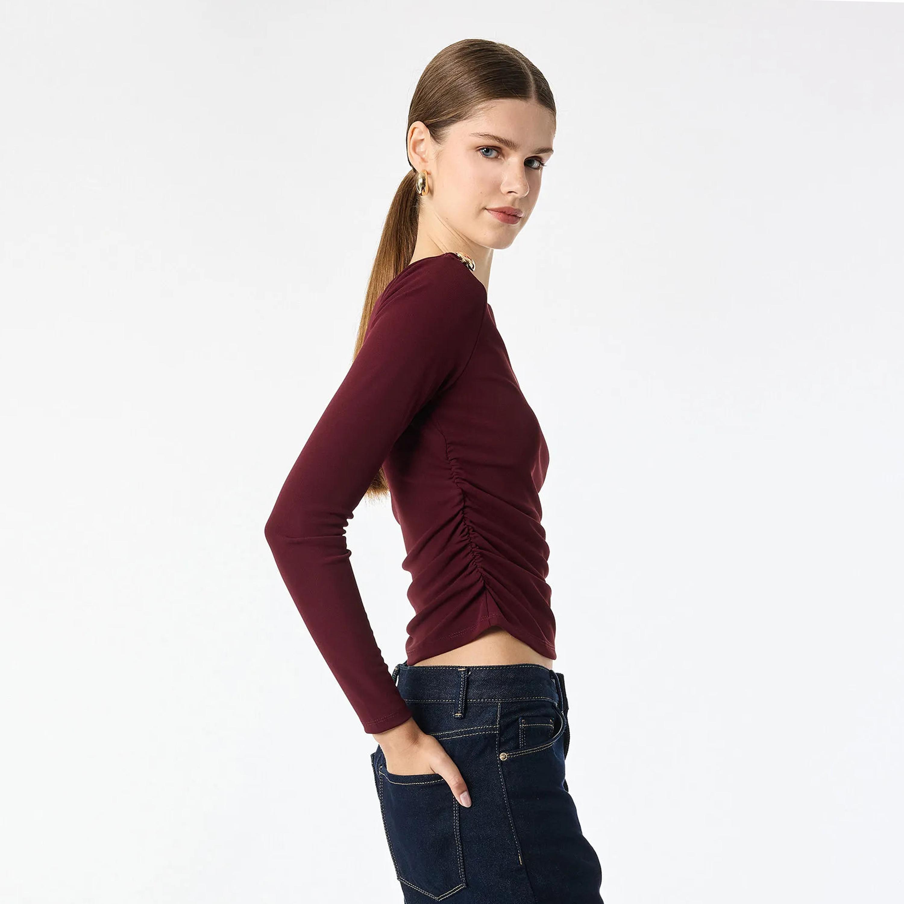 KOTON Red Ruched Women's Top-women-clothing-shirtsandblouses-blouses-image-3