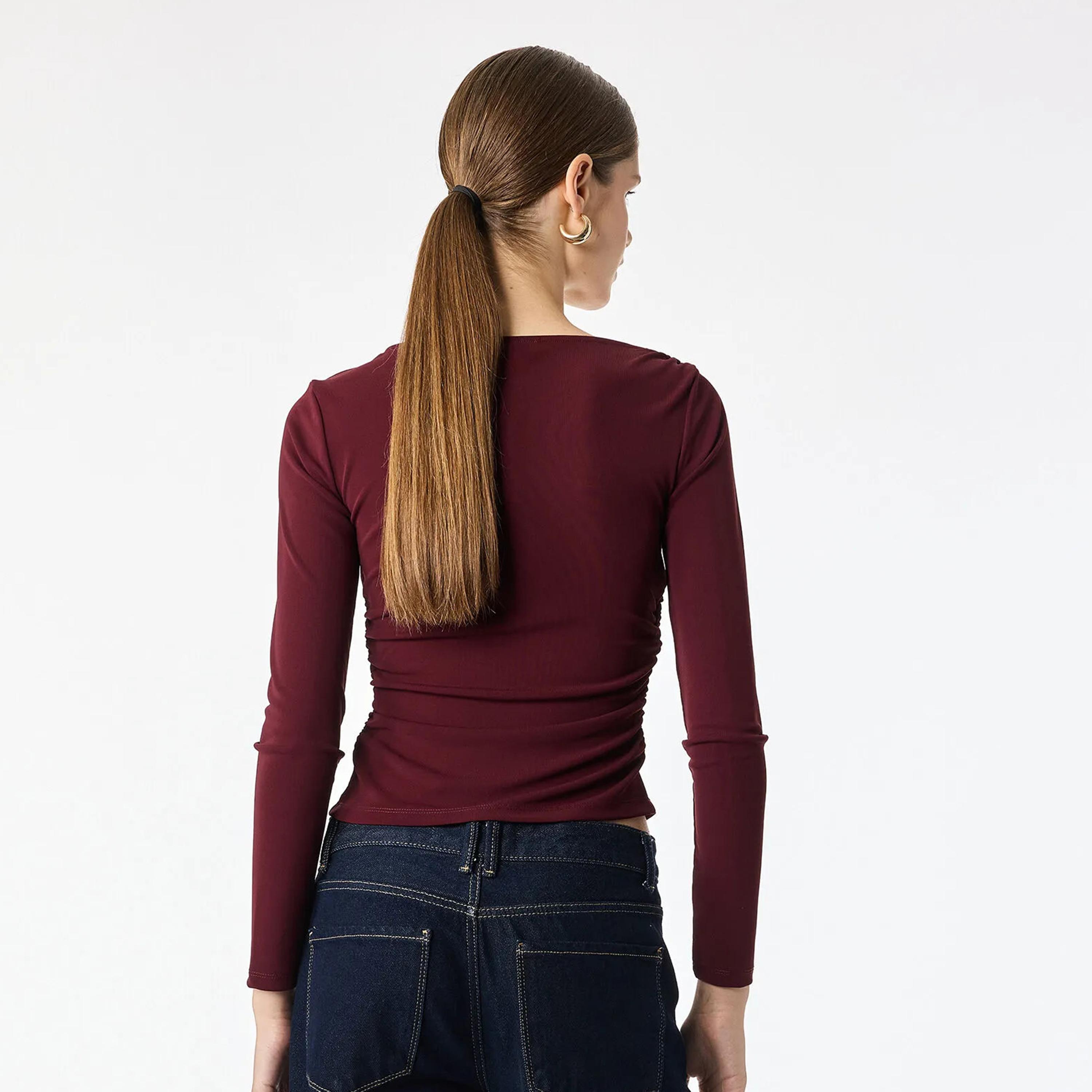 KOTON Red Ruched Women's Top-women-clothing-shirtsandblouses-blouses-image-4