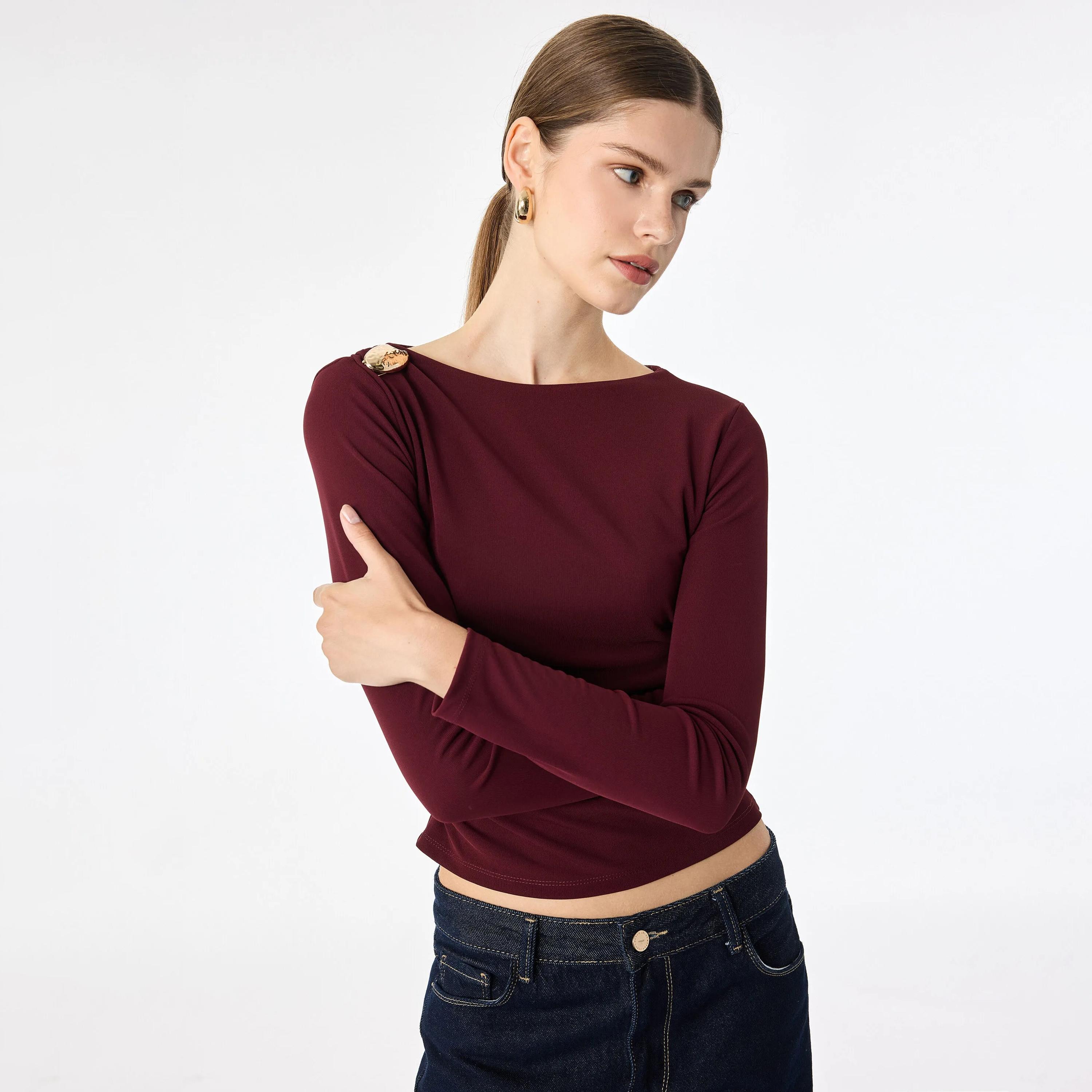 KOTON Red Ruched Women's Top-women-clothing-shirtsandblouses-blouses-image-5