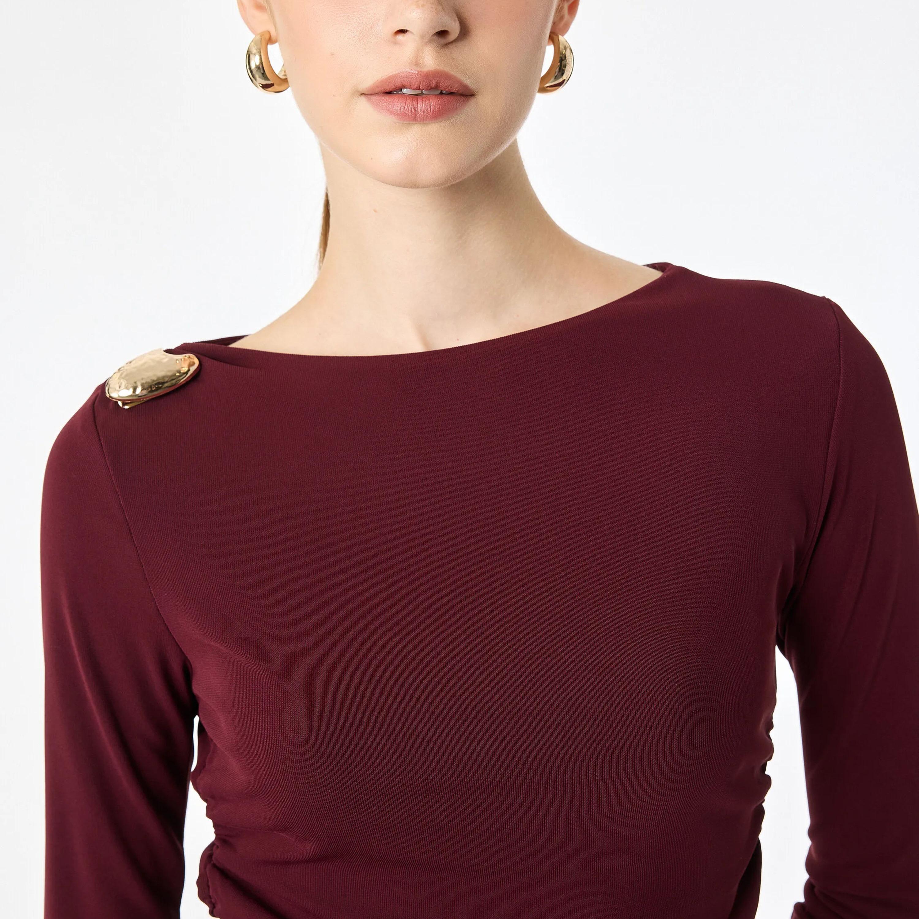 KOTON Red Ruched Women's Top-women-clothing-shirtsandblouses-blouses-image-6