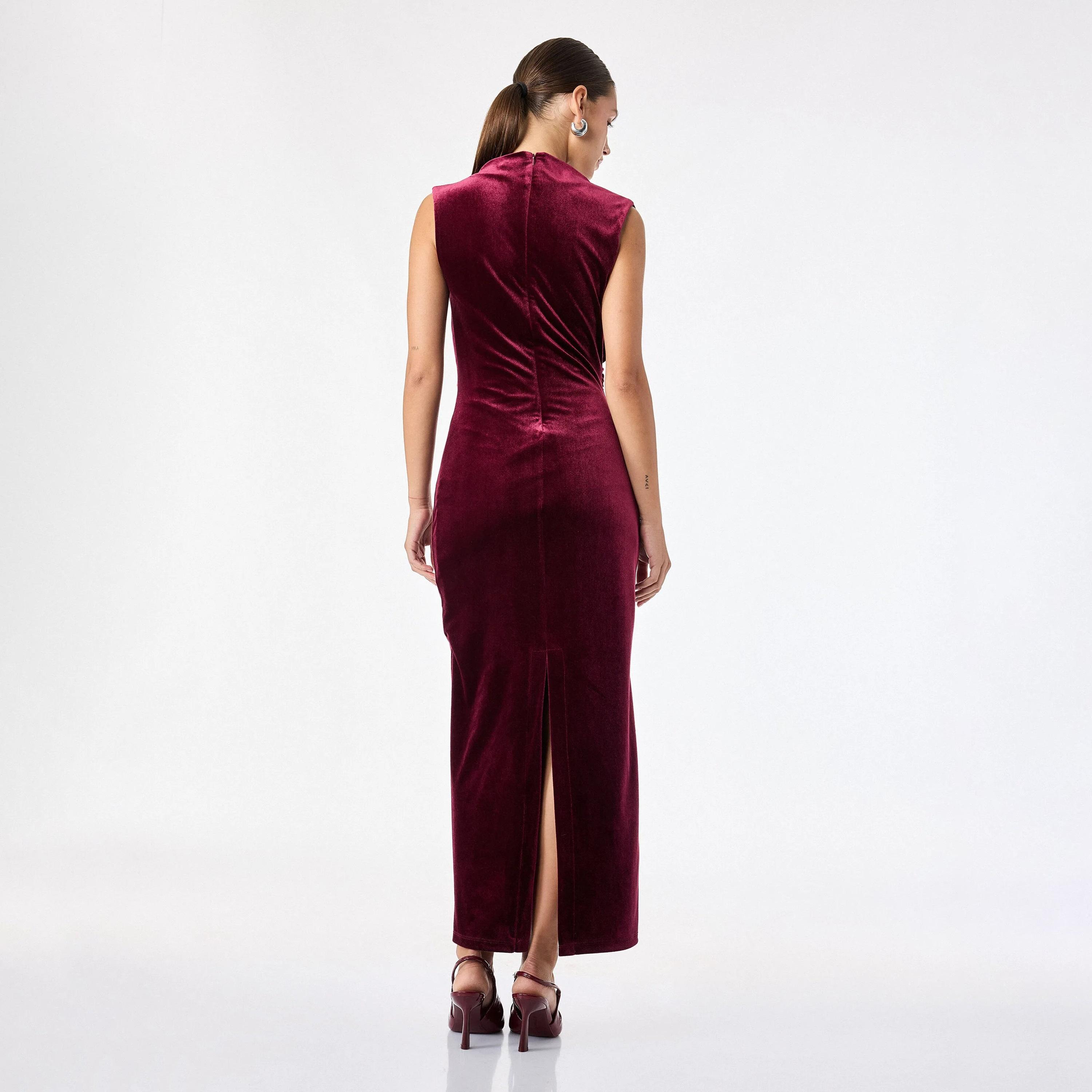 KOTON Cotton Cowl Neck Column Women's Maxi Dress-women-clothing-dresses-image-3