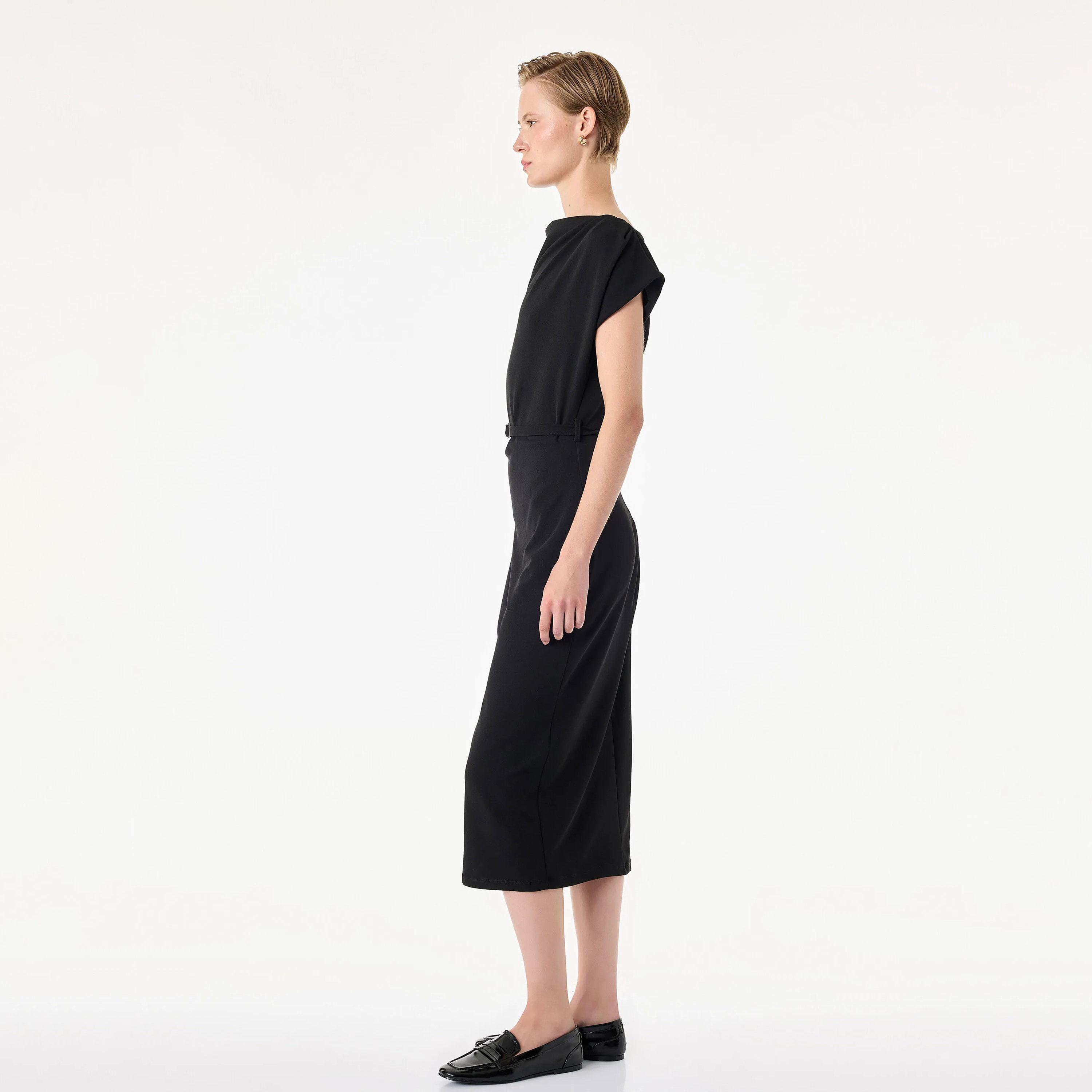 KOTON Black Cowl Neck Bodycon Women's Midi Dress-women-clothing-dresses-image-2