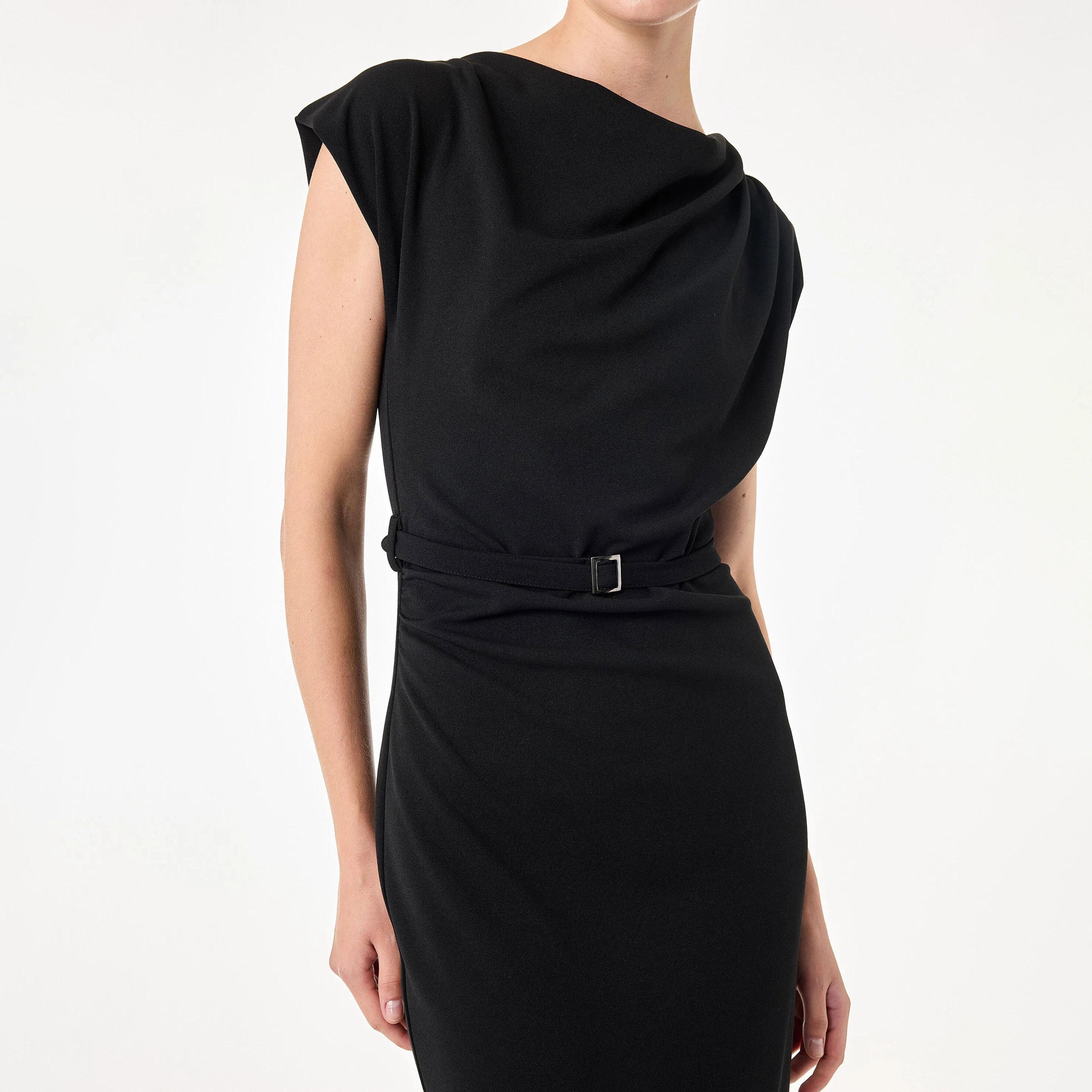 KOTON Black Cowl Neck Bodycon Women's Midi Dress-women-clothing-dresses-image-5