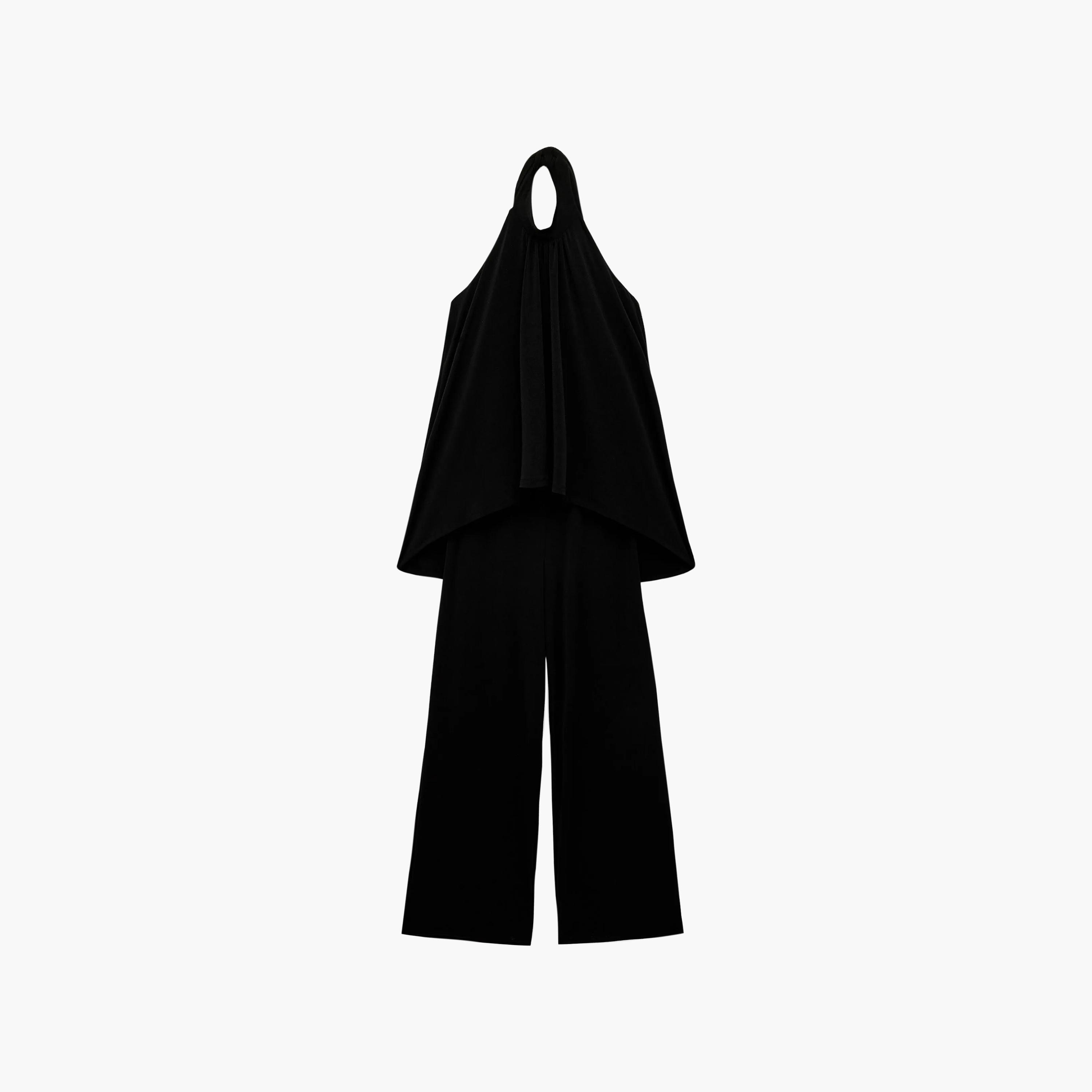 جمبسوت حريمي قطن أسود برقبة هالتر من كوتون-women-clothing-jumpsuits-image-5