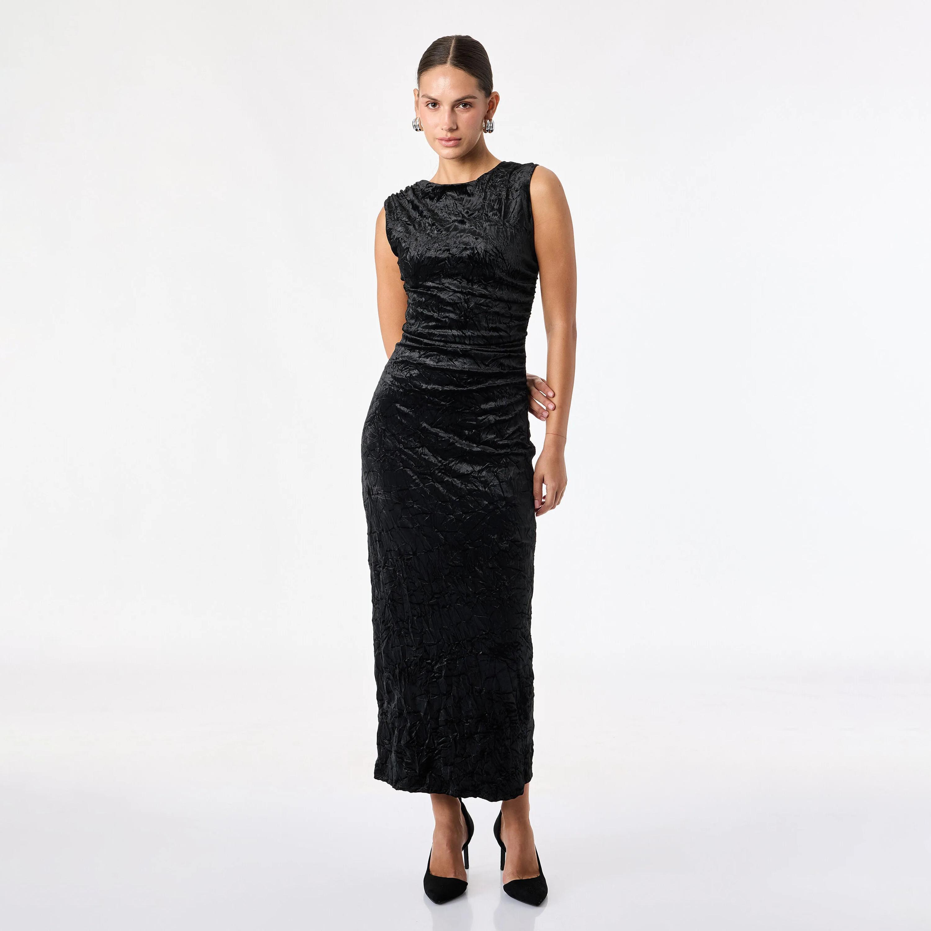 فستان ميدي حريمي بتصميم مستقيم (كولوم) من قماش قطن مجعد من كوتون-women-clothing-dresses-image-1
