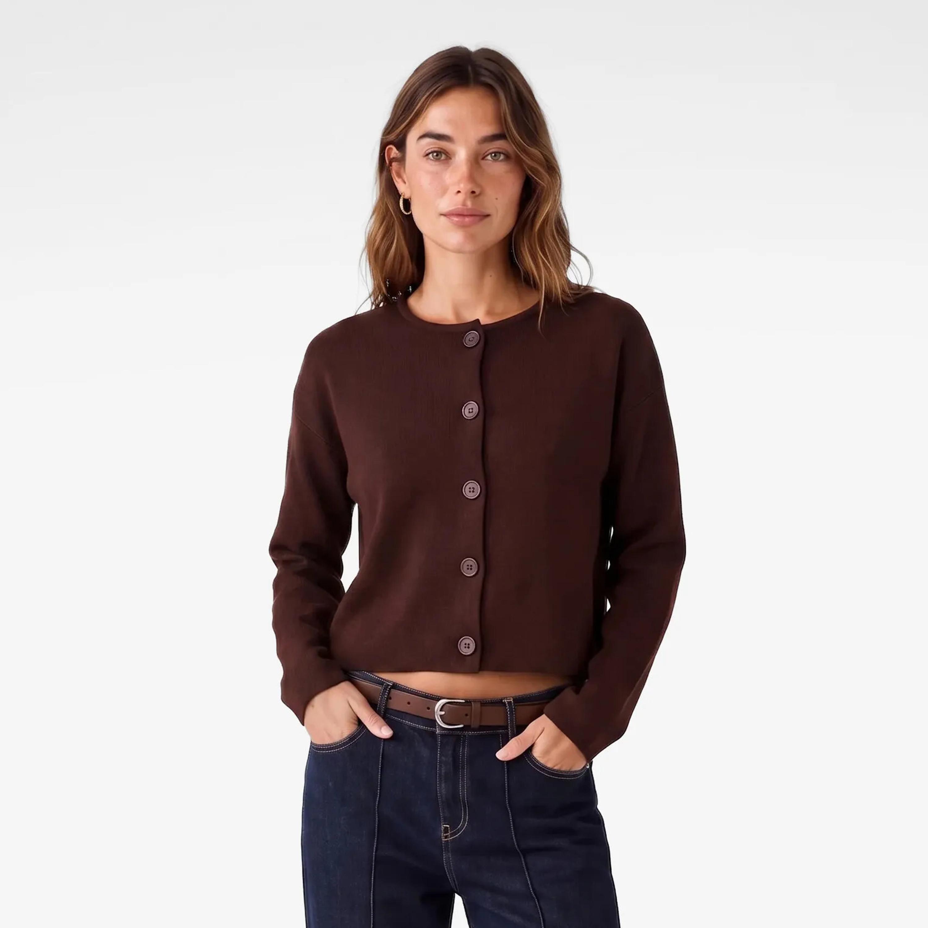 KOTON Brown Dropped Sleeves Women's Cardigan-women-winterwear-cardigansandjumpers-cardigans-image-1