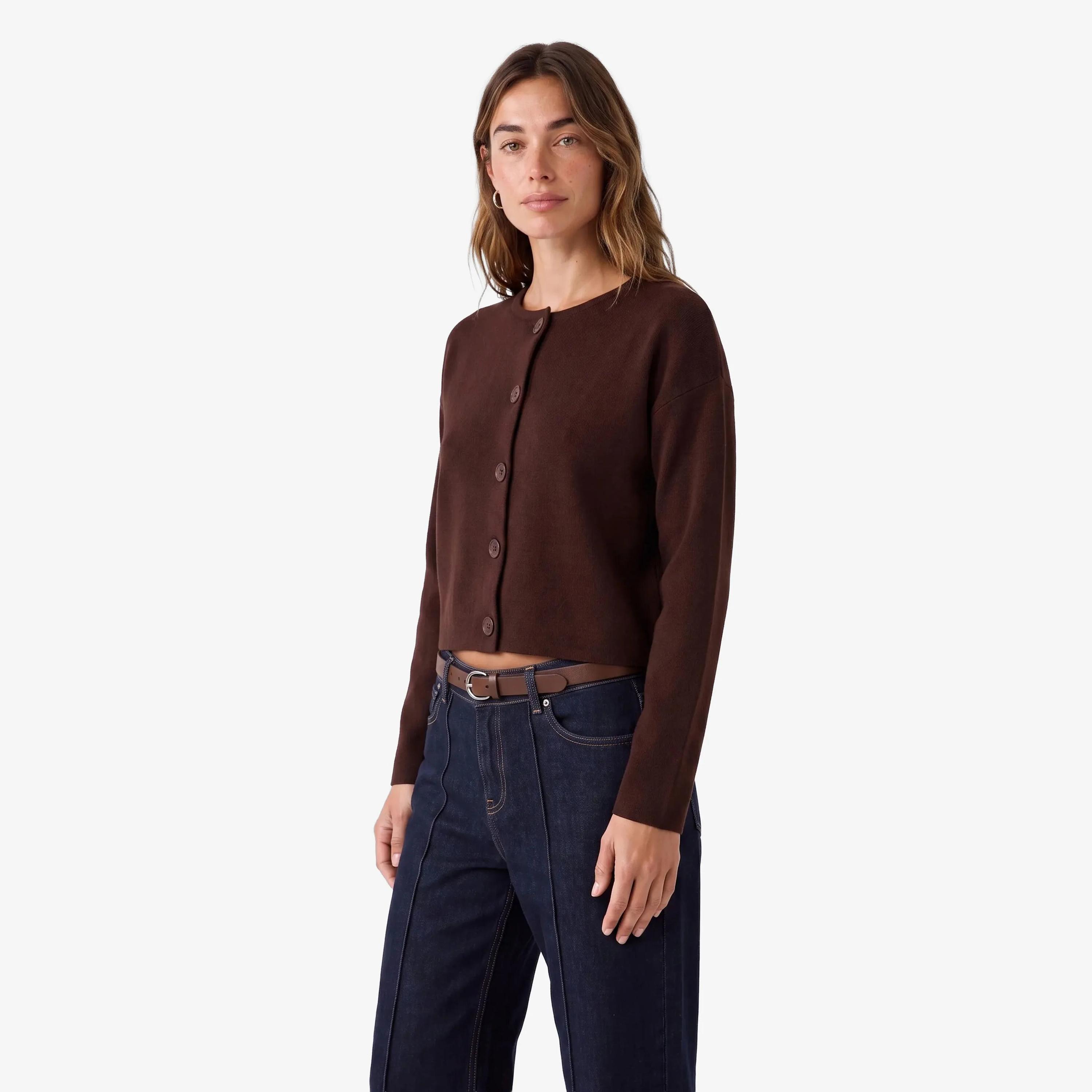 كارديجان بني بأكمام منسدلة للنساء من كوتون-women-winterwear-cardigansandjumpers-cardigans-image-3