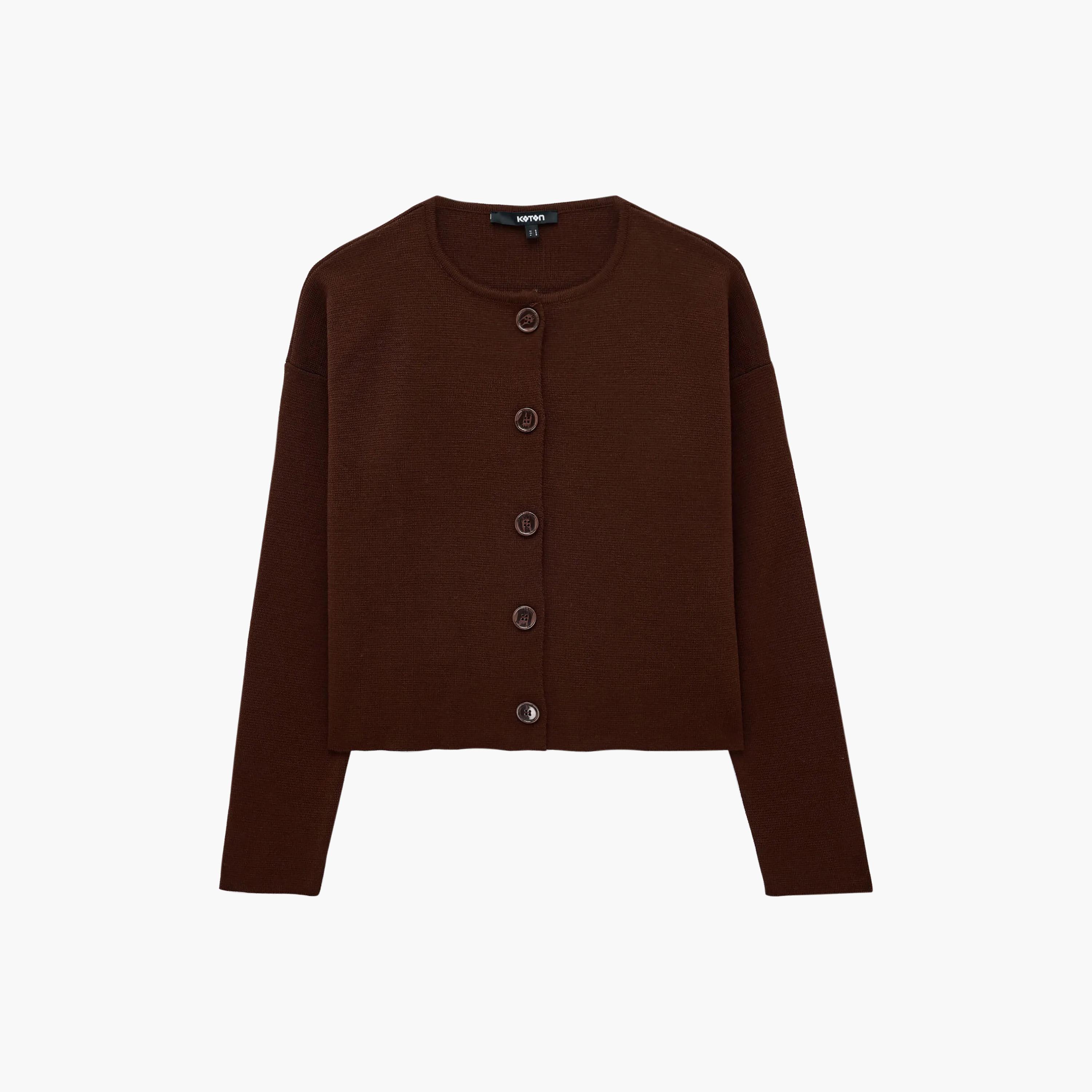 KOTON Brown Dropped Sleeves Women's Cardigan-women-winterwear-cardigansandjumpers-cardigans-image-6