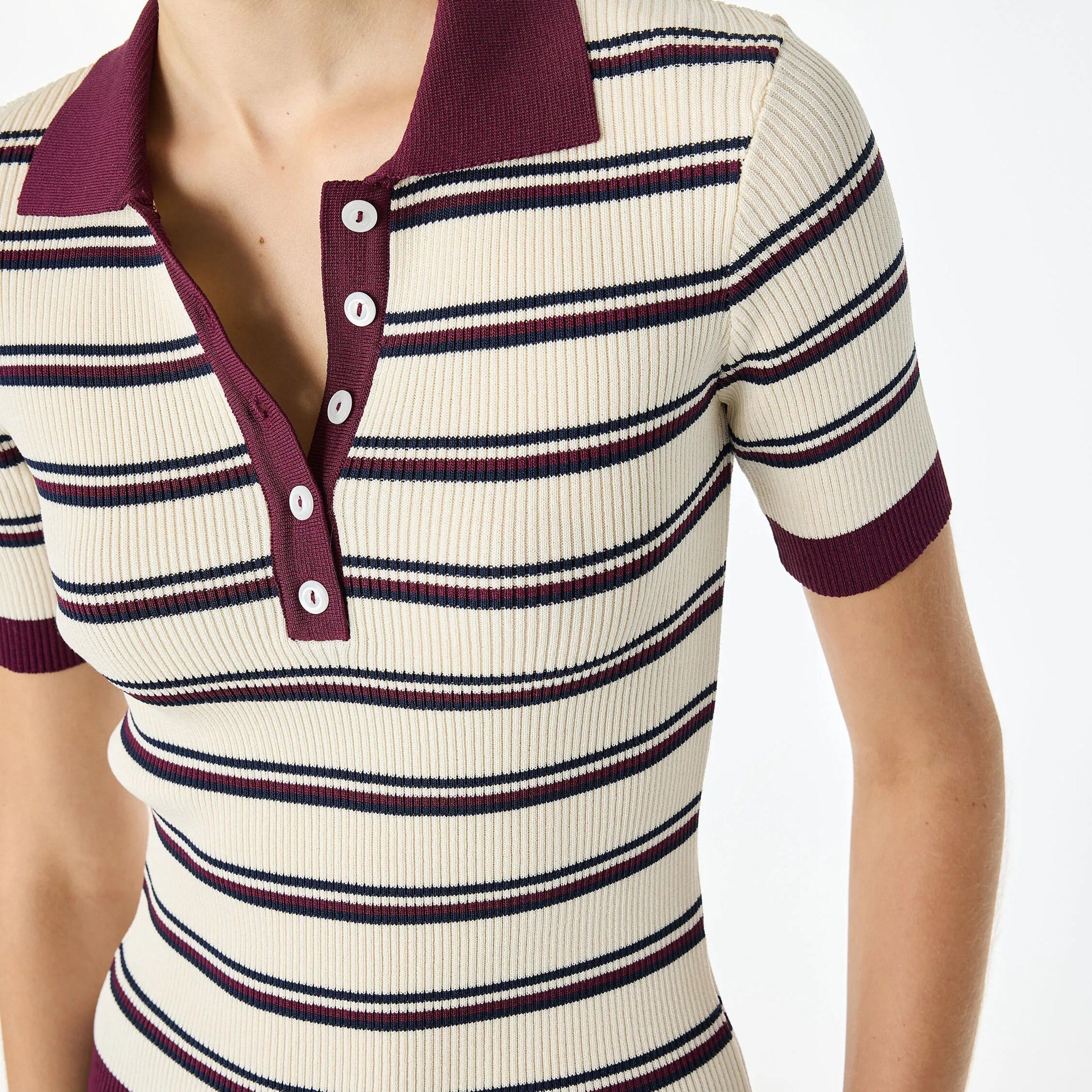 KOTON Burgundy Striped Collared Women's Polo Sweater-women-winterwear-cardigansandjumpers-jumpers-image-6