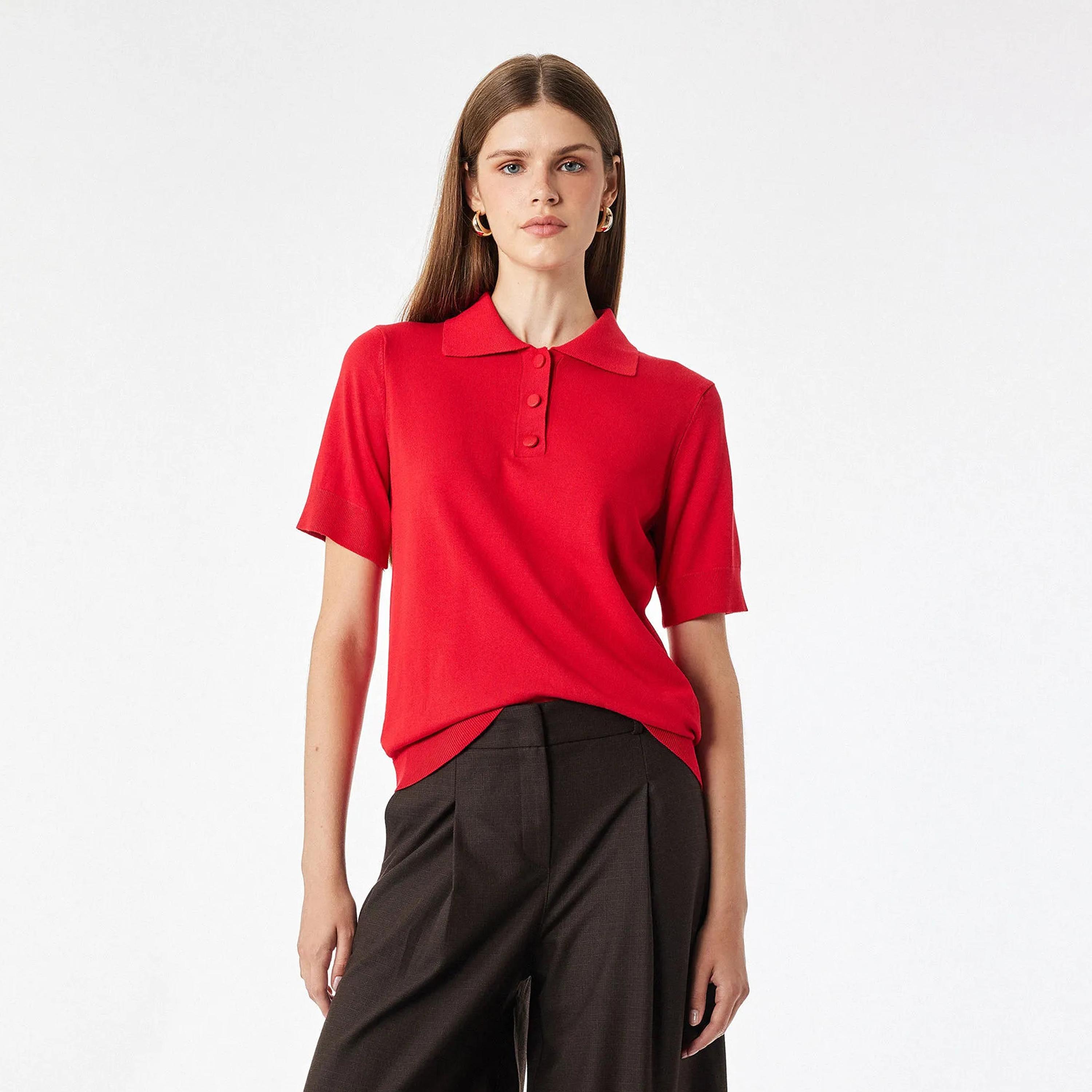 KOTON Collared Women's Knit Polo T-Shirt-women-clothing-tshirts-image-1
