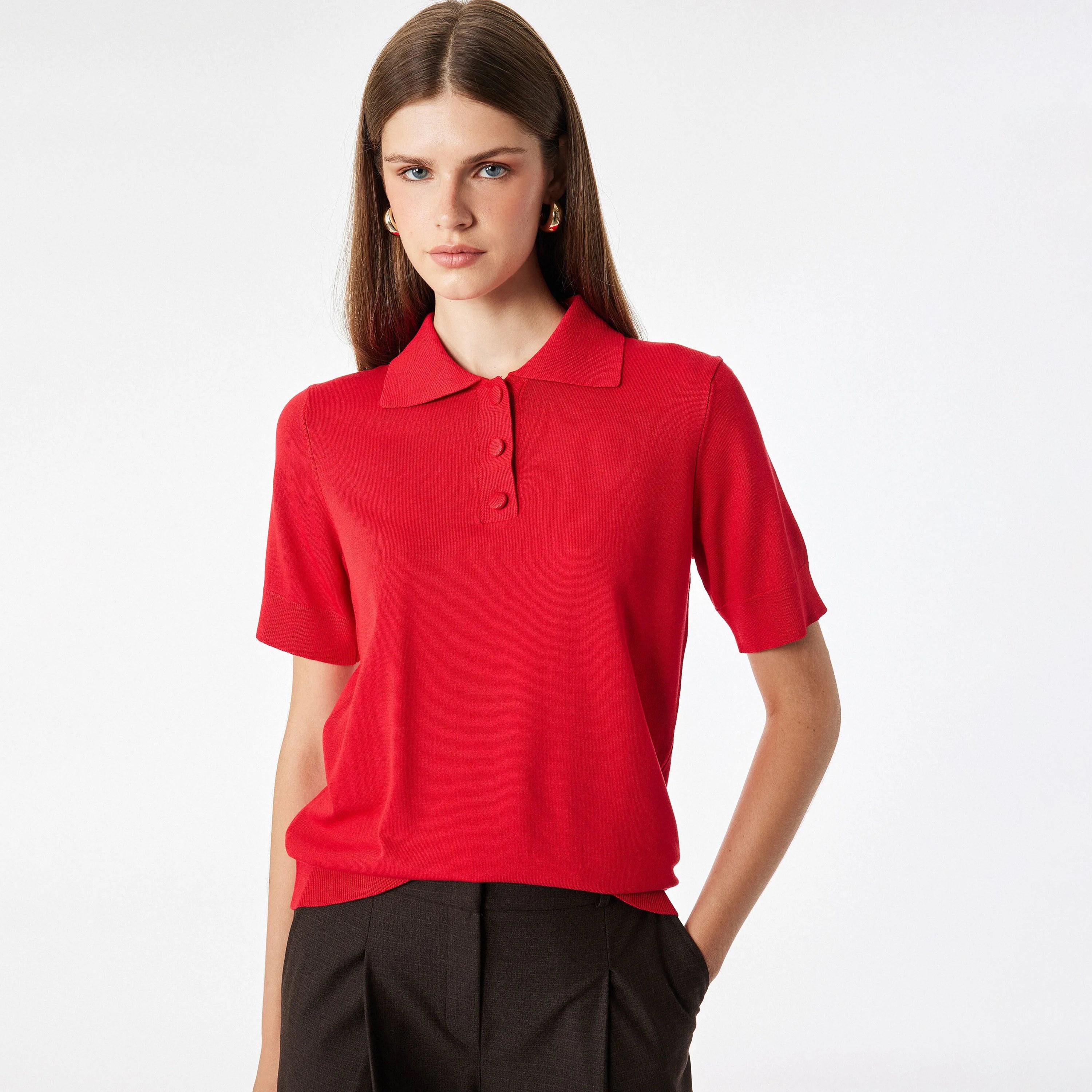 KOTON Collared Women's Knit Polo T-Shirt-women-clothing-tshirts-image-5